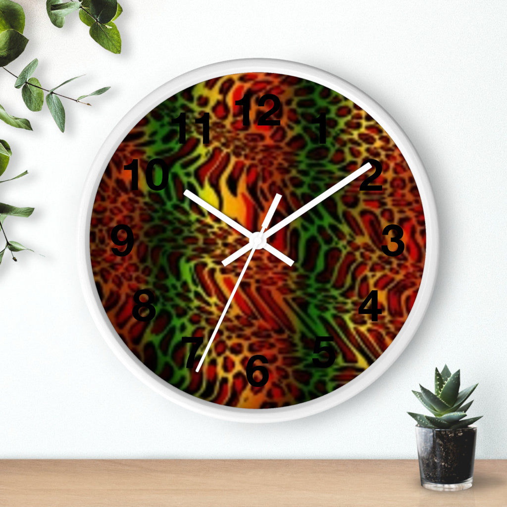 Rasta Safari Wall Clock — Vibrant Red Green Yellow Animal Print Timepiece