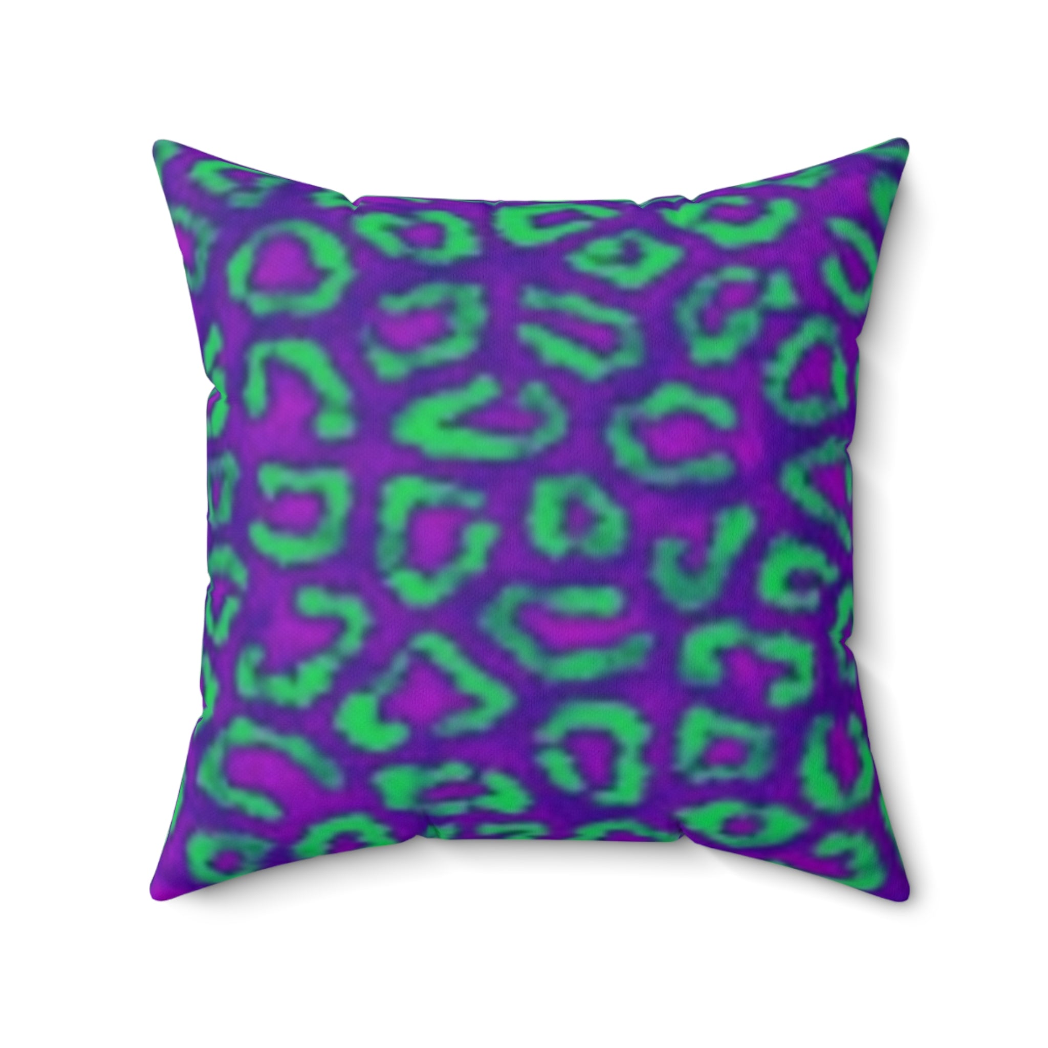 Decorative Square Pillow — Floral Outline & Vibrant Leopard Purple Green Patterns