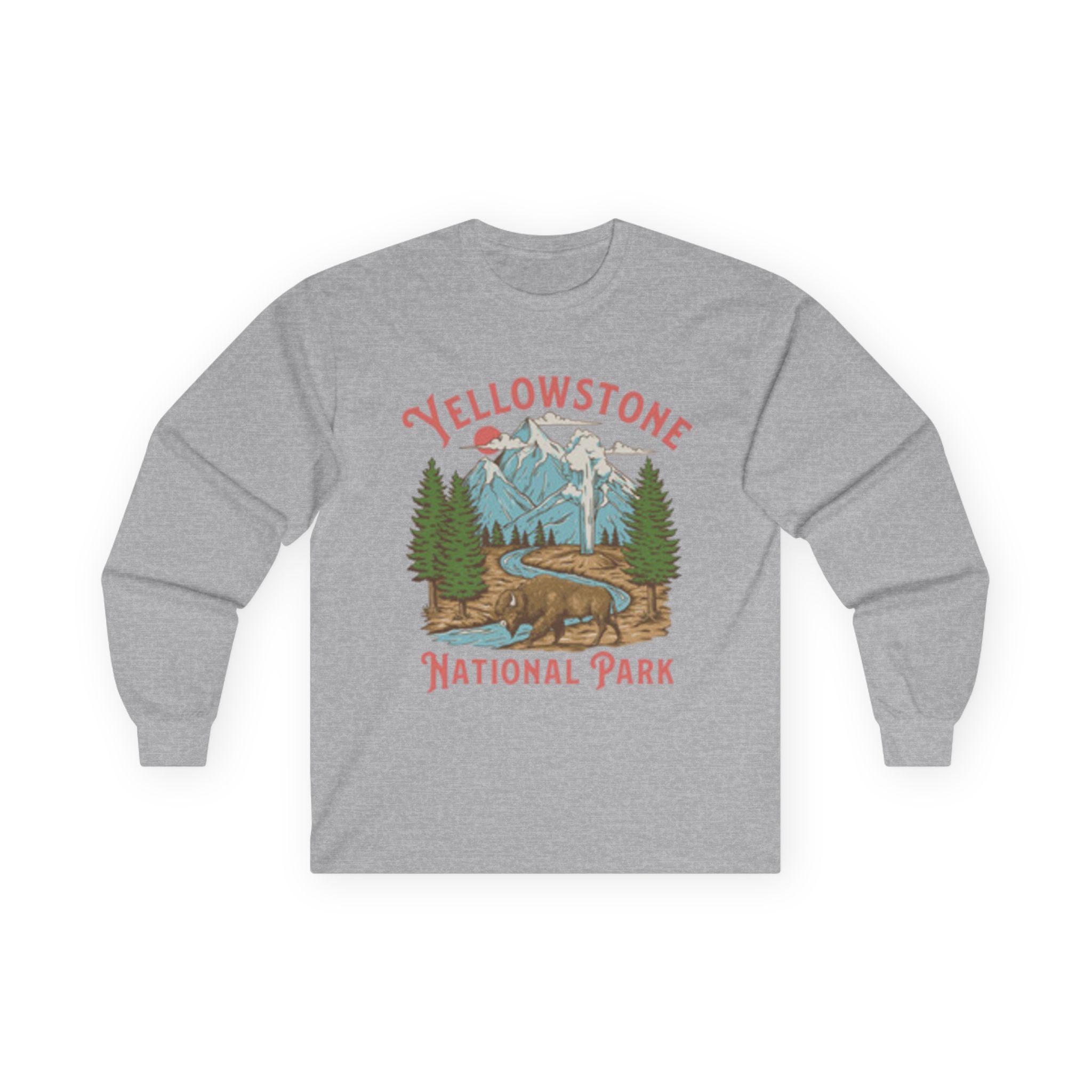 Yellowstone National Park Long Sleeve Tee — Vintage Mountain Camping T-Shirt