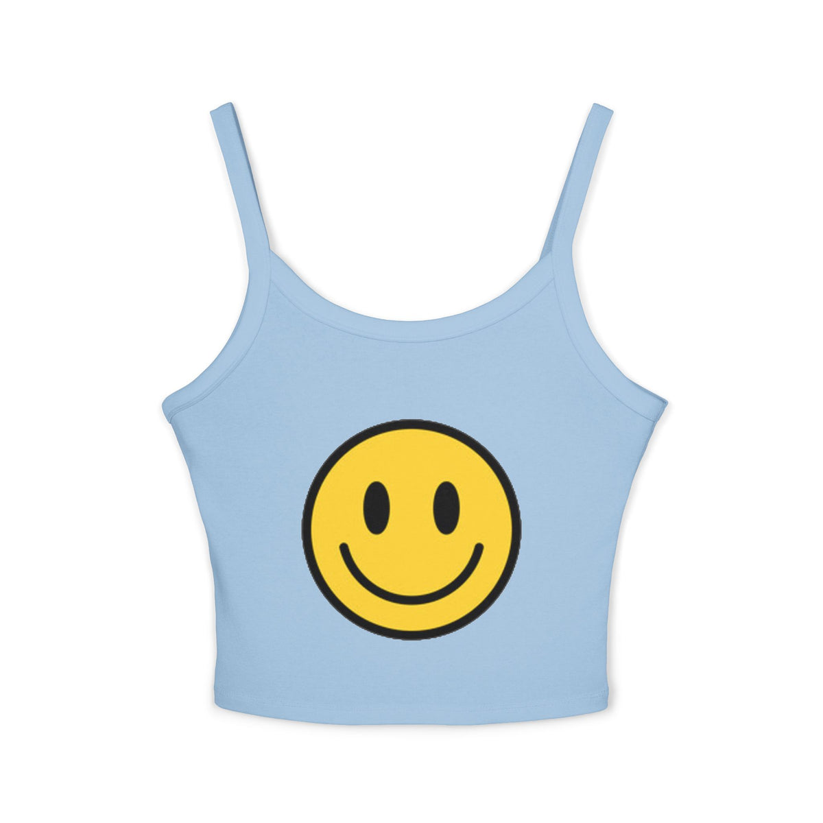 Smiley Face Crop Tank — Women's Spaghetti Strap Smile Graphic Tank Top