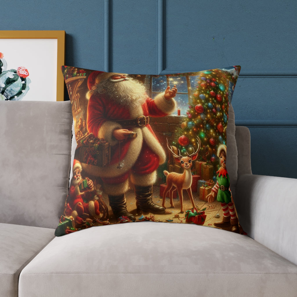 Christmas Santa Scene Square Pillow — Festive Holiday Throw Cushion