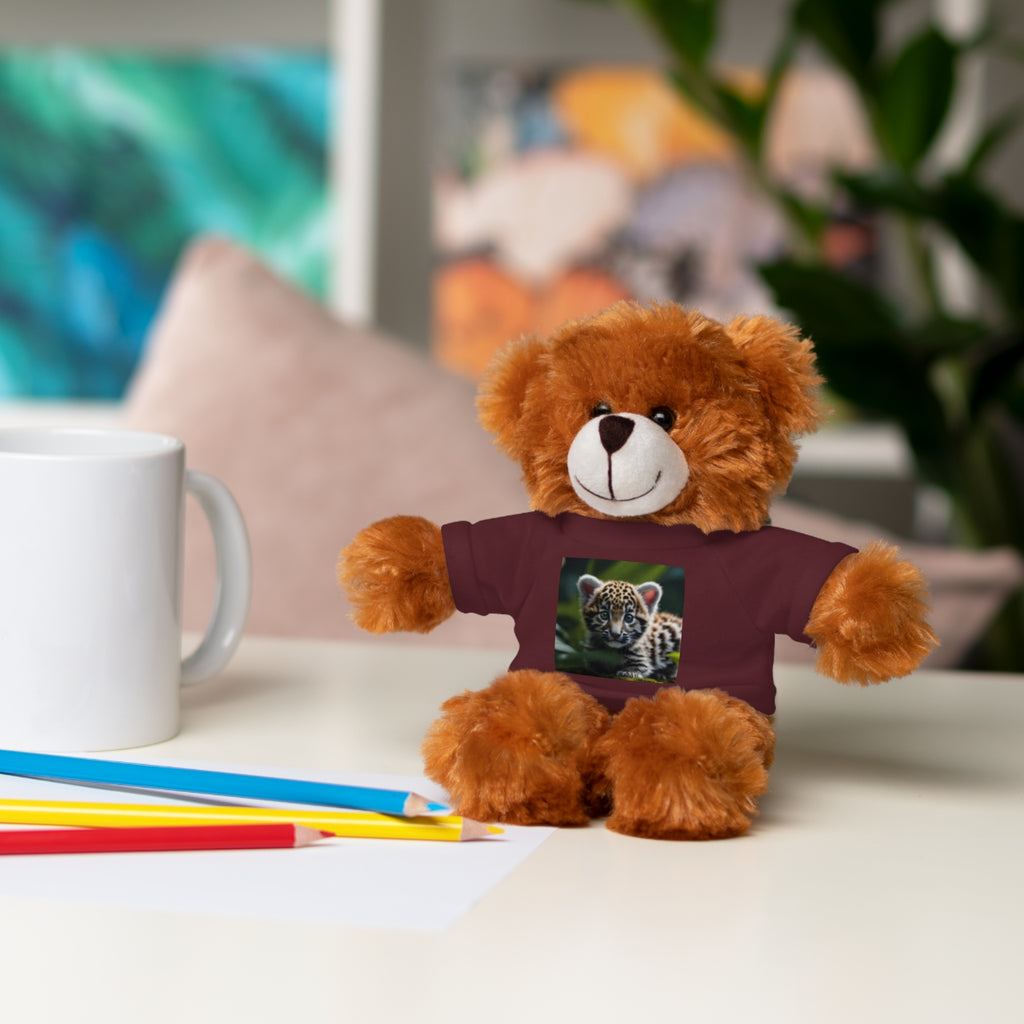 Plush Teddy Bear with Leopard Cub Tee — Cute Animal Gift for Kids & Wildlife Lovers
