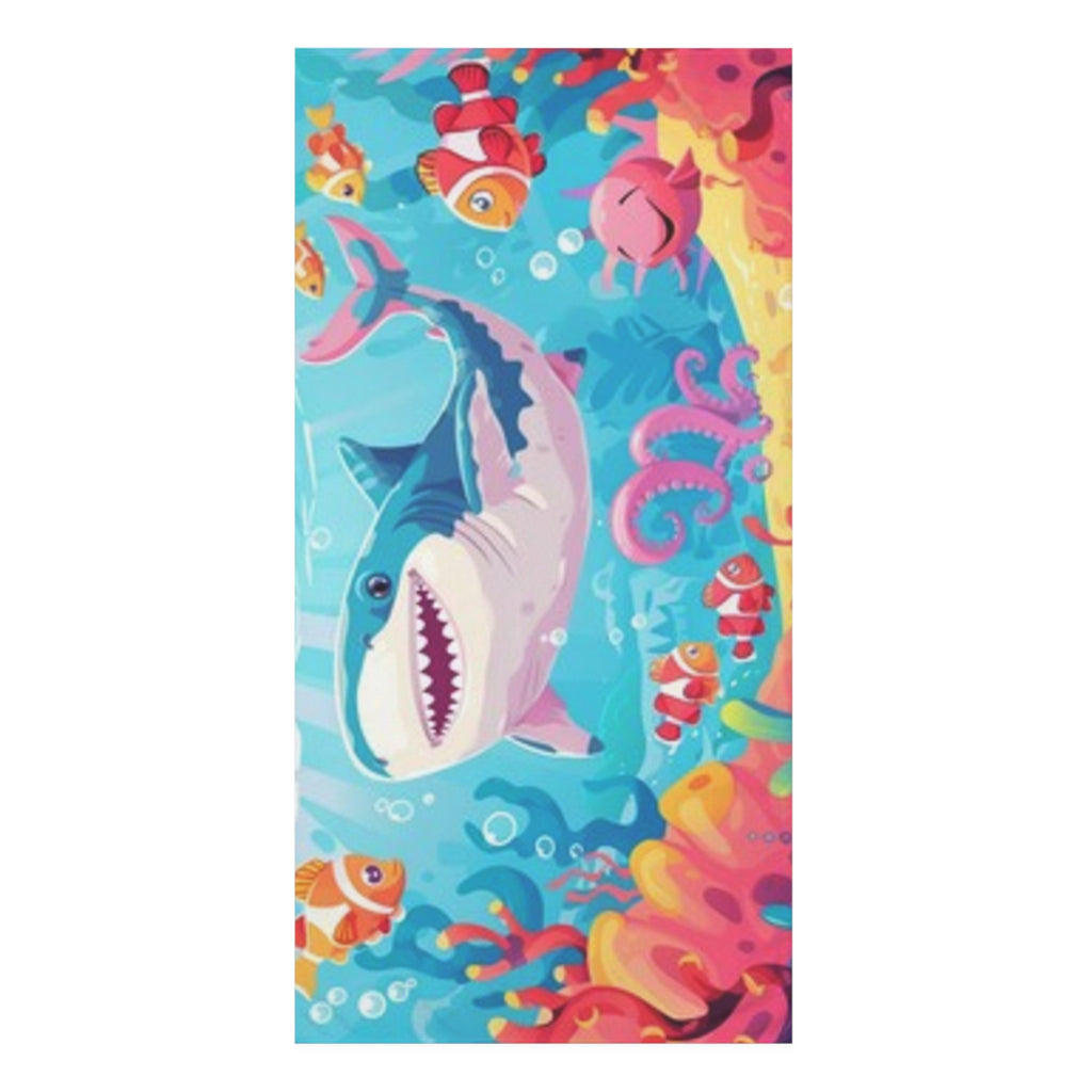 Kids' Shark Beach & Bath Towel - Colorful Ocean Cartoon Design
