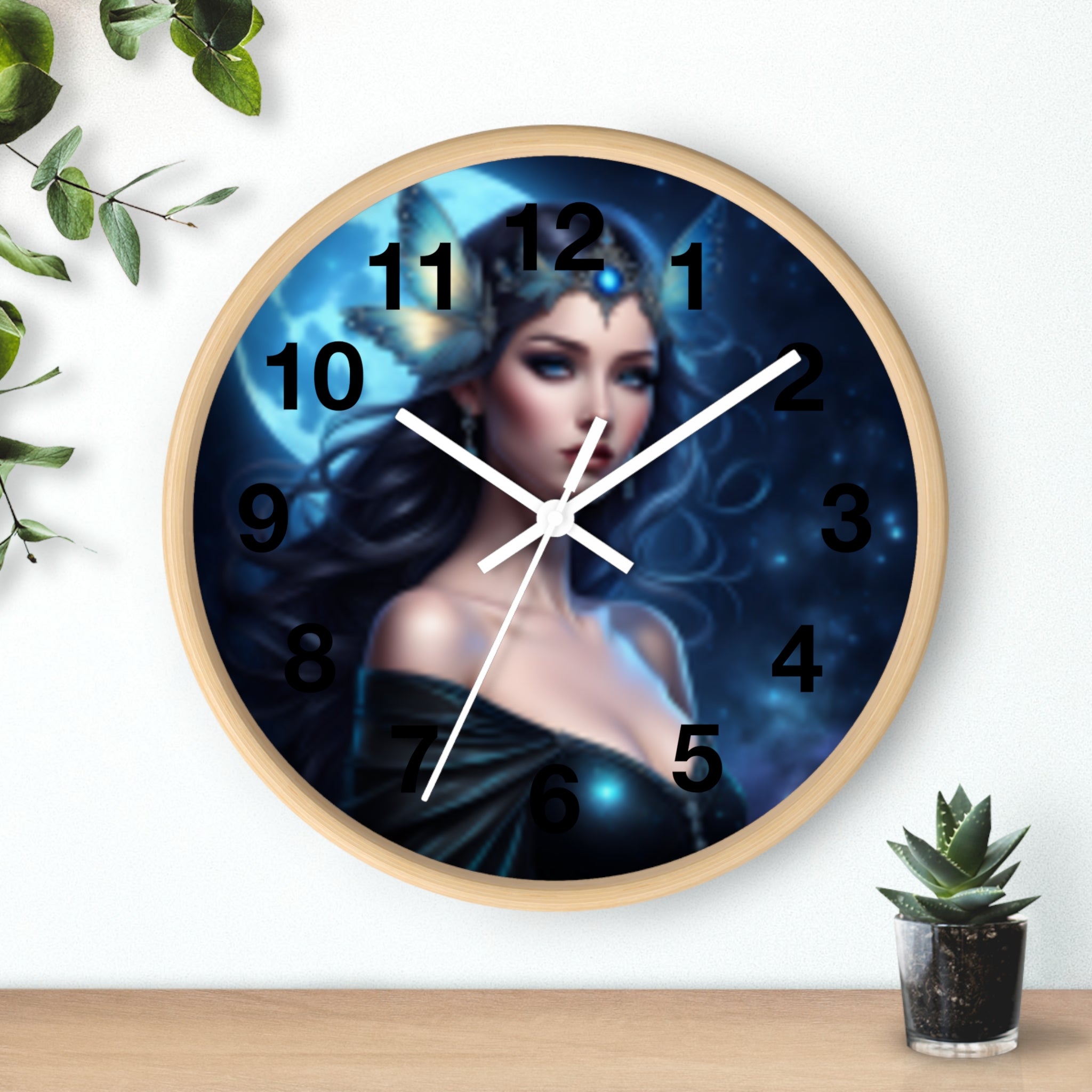 Moonlit Sorceress Wall Clock — Fantasy Goddess Decor