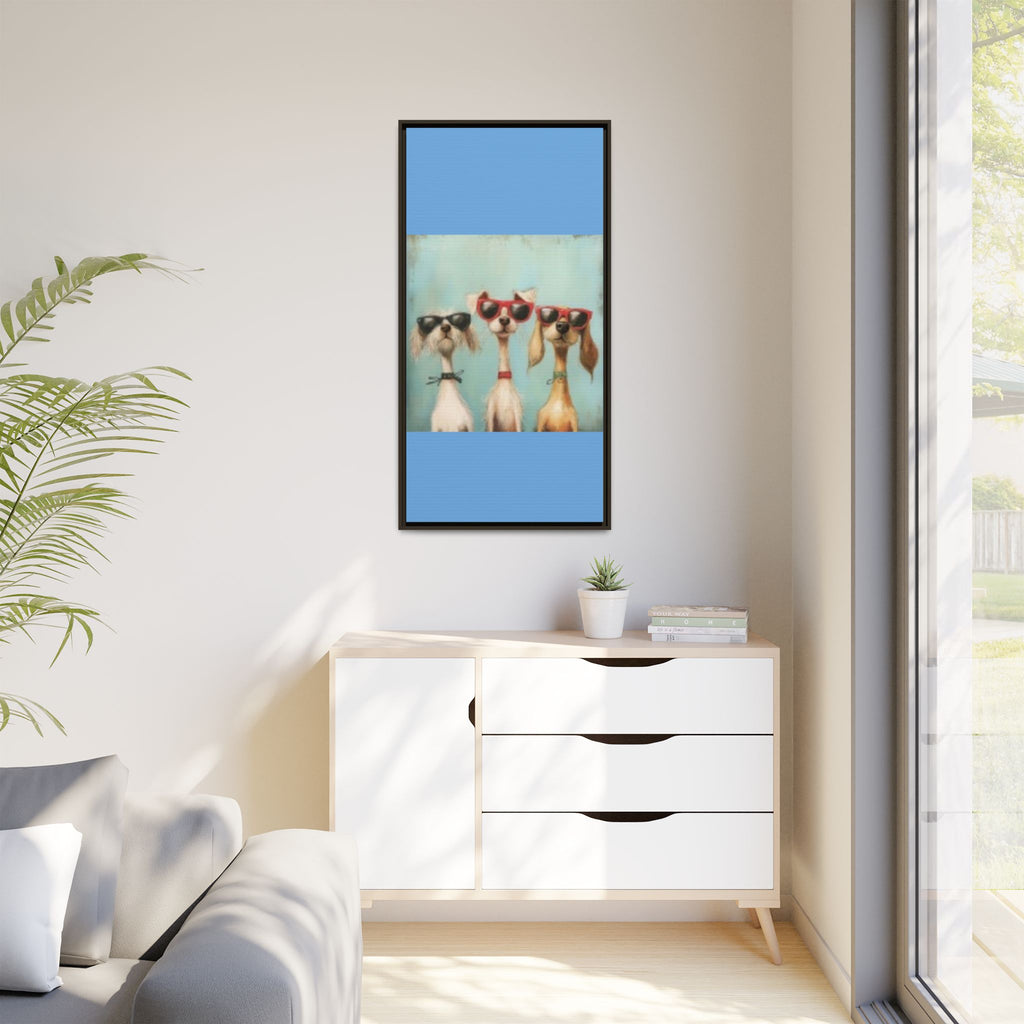 Framed Matte Canvas — Three Cool Dogs in Sunglasses Wall Art