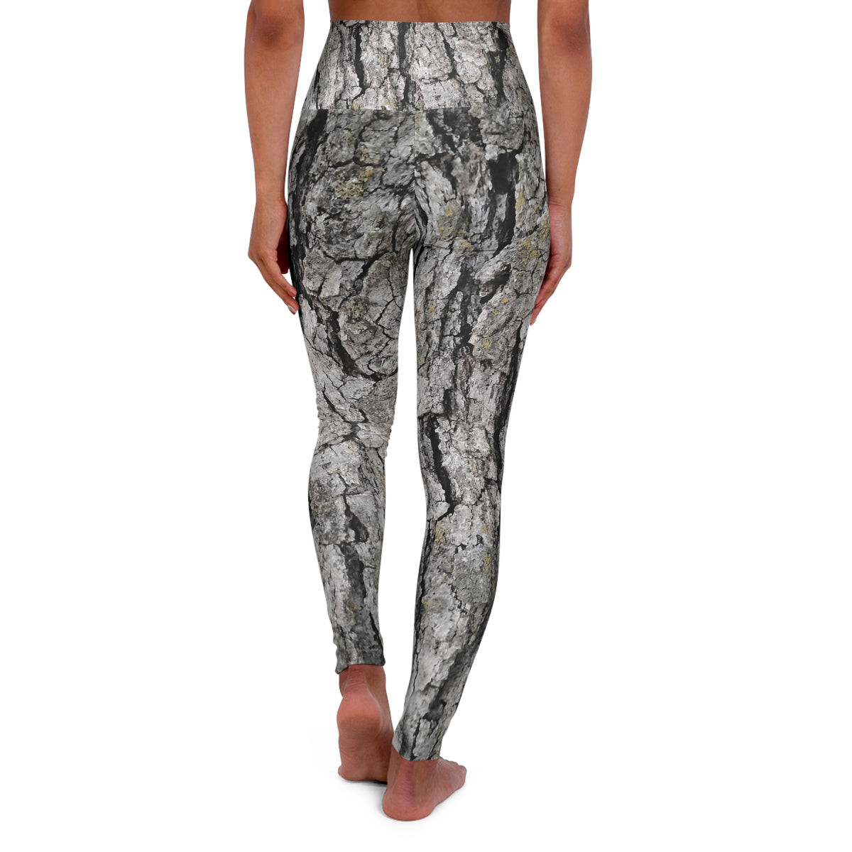 Bark Texture High-Waist Yoga Leggings — Tree Bark Print All-Over