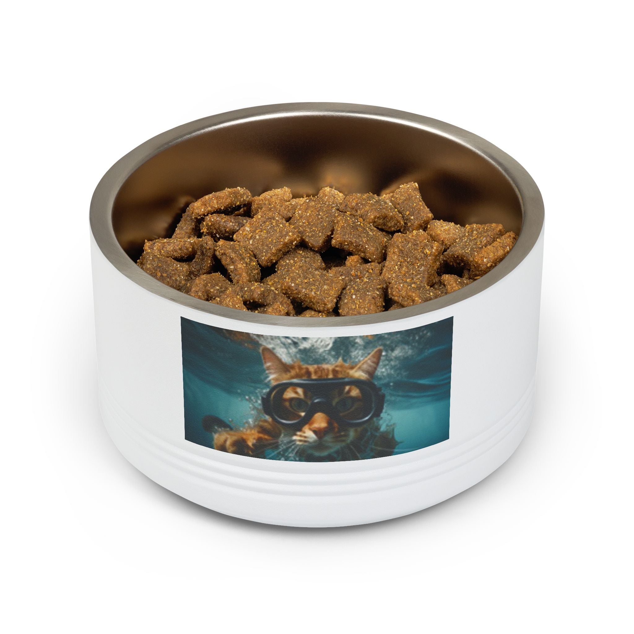 18oz Pet Bowl — Playful Diving Cat & Labradors  Design Stainless Steel Water & Food Dish