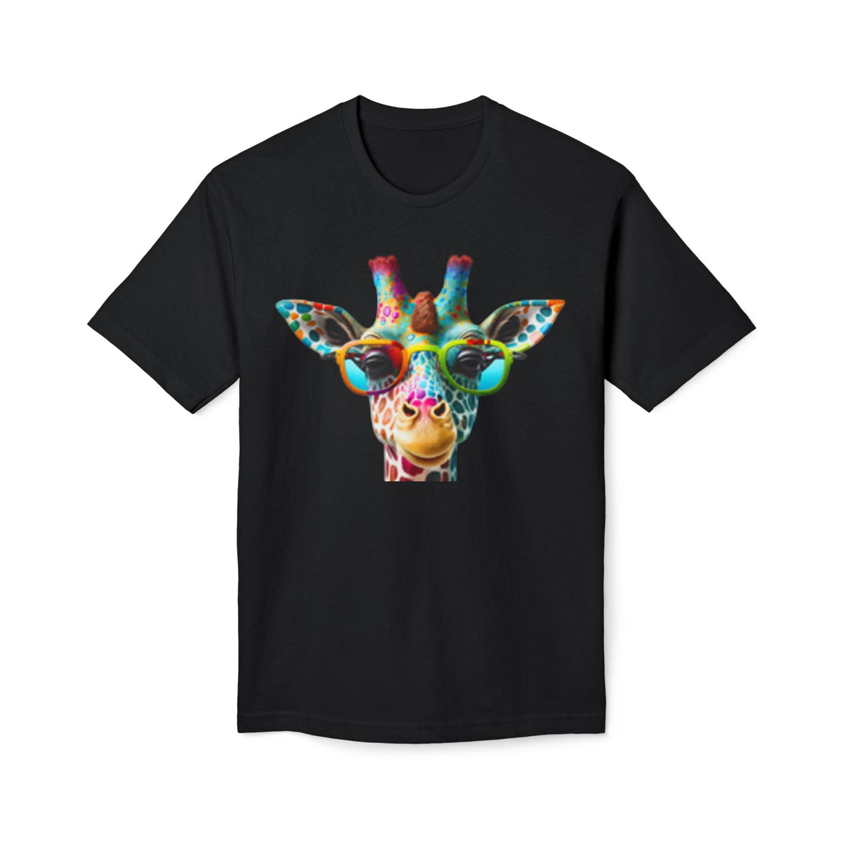 Colorful Giraffe Sunglasses T-Shirt — Fun Animal Tee for Men & Women