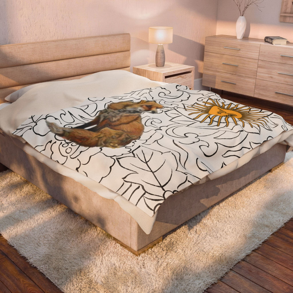 Fox Floral Velveteen Plush Blanket — Cozy Rustic Woodland Throw