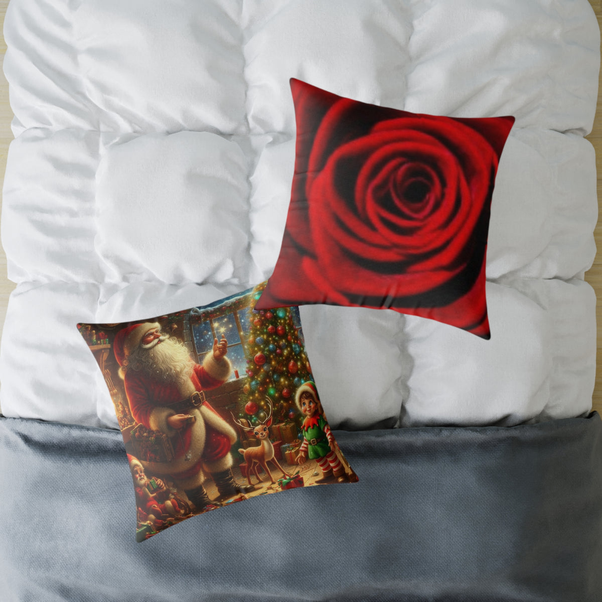 Christmas Santa Scene Square Pillow — Festive Holiday Throw Cushion