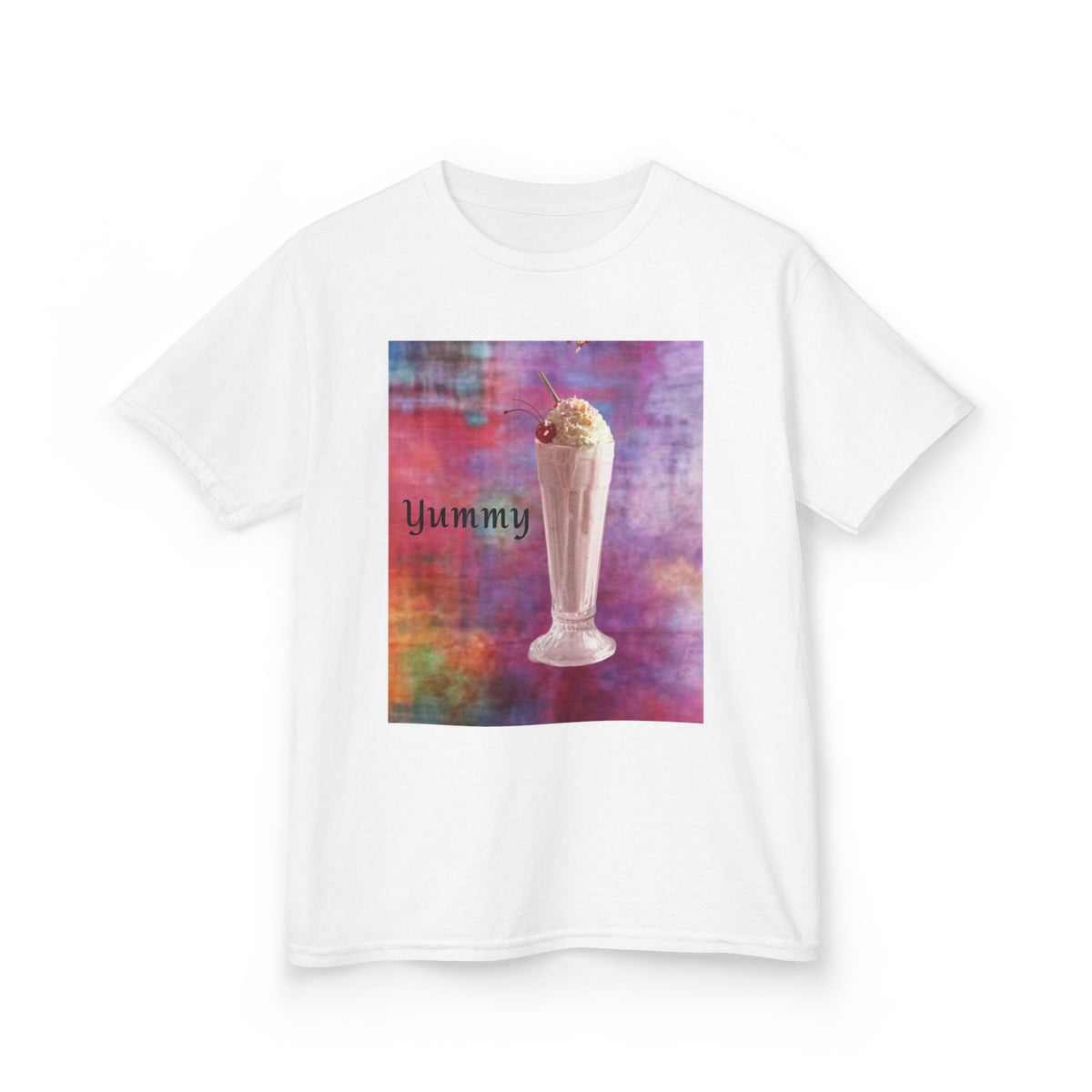 Kids T-shirt — Yummy Strawberry Shake ~ Colorful Abstract Watercolor Square Art