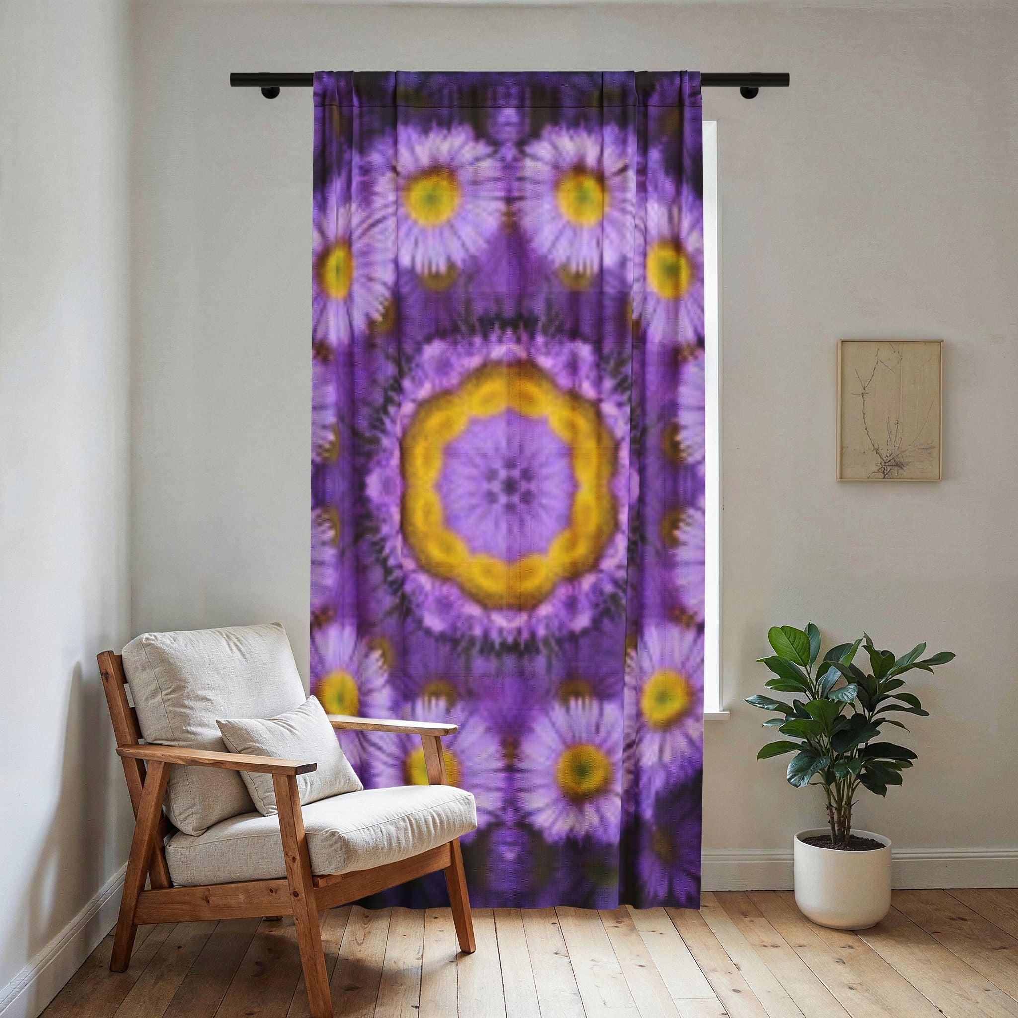 Purple Daisy Mandala Sheer Curtain — Floral Window Panel