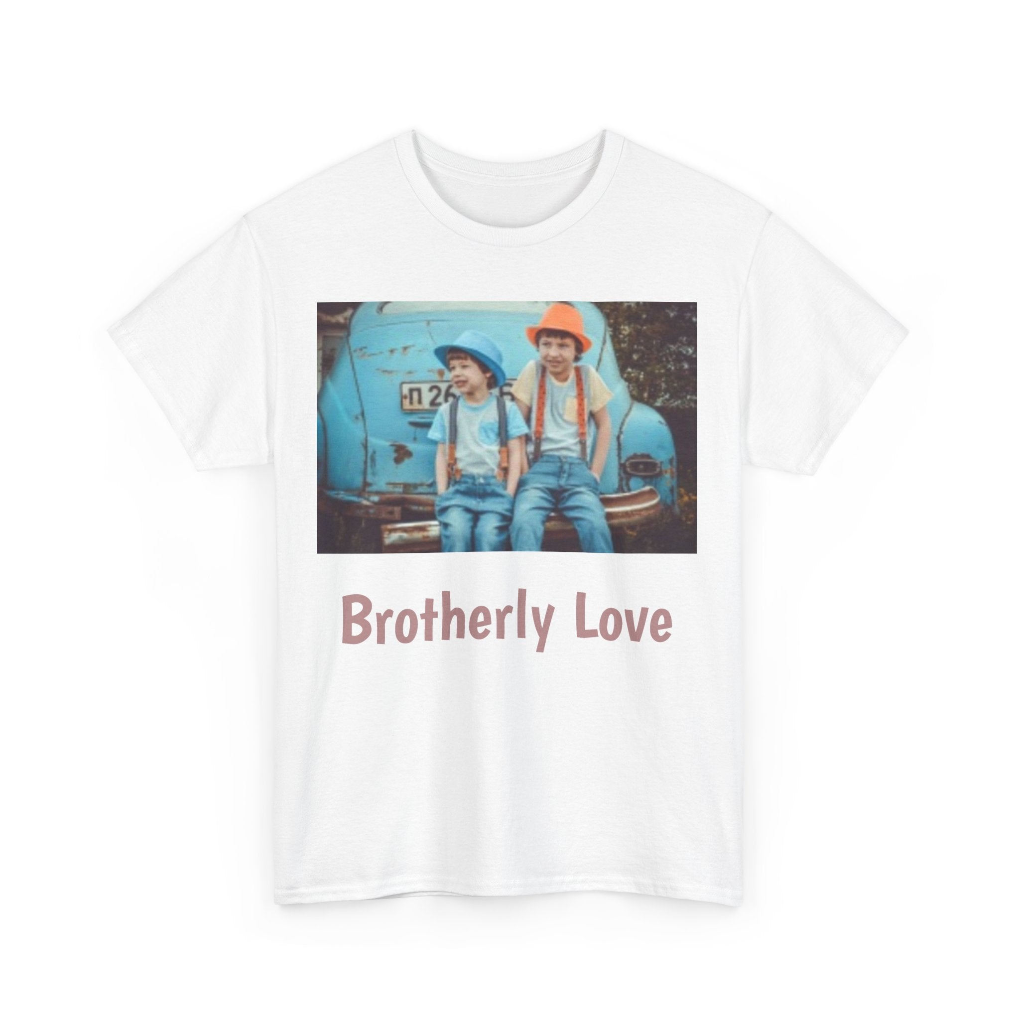 Vintage Kids Photo Tee – Retro Brothers Sitting by Classic Car