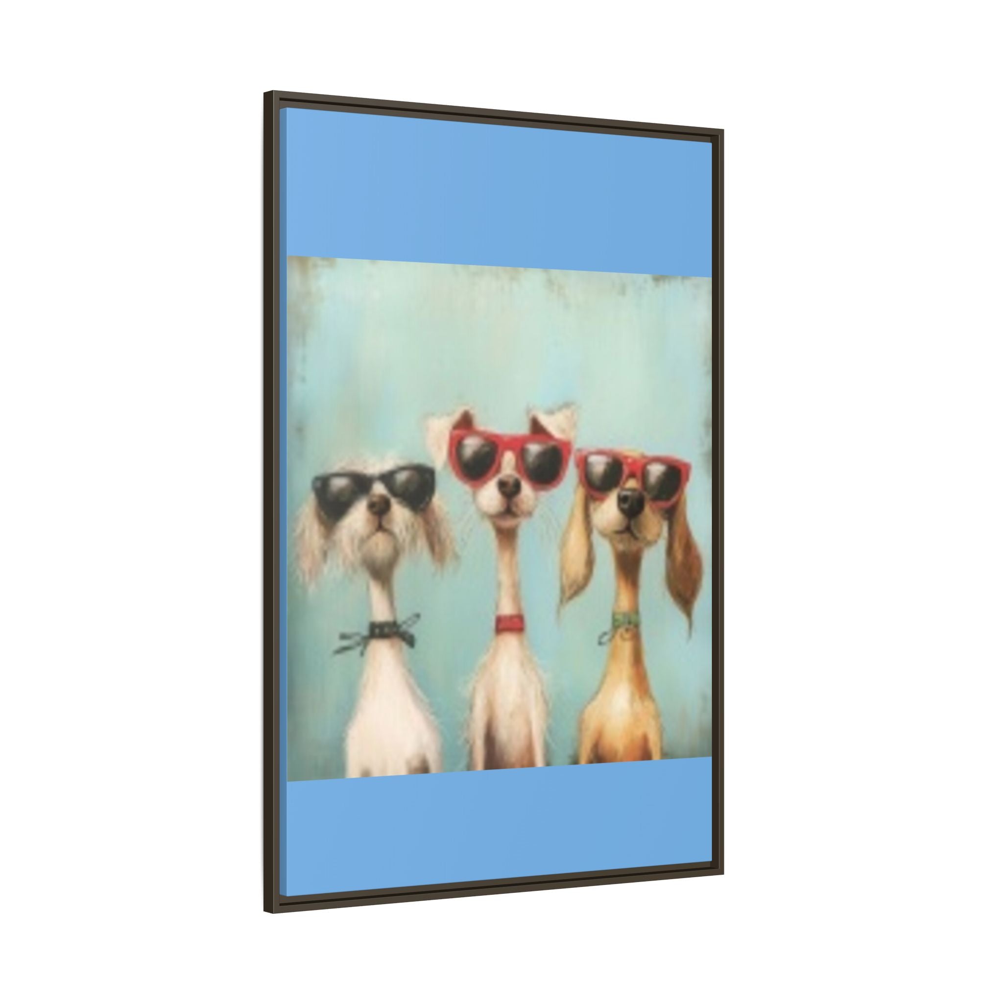 Framed Matte Canvas — Three Cool Dogs in Sunglasses Wall Art