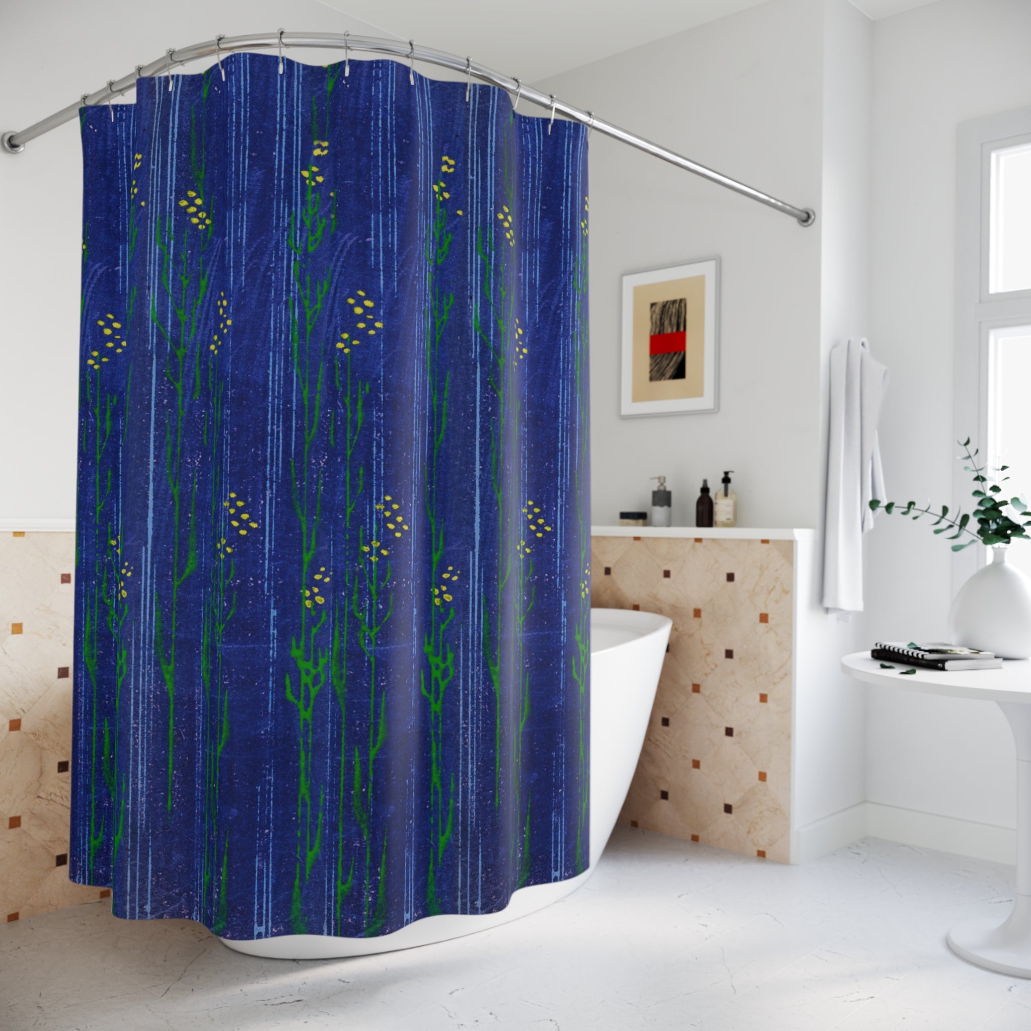 Blue Meadow Shower Curtain — Artistic Wildflower Bathroom Decor