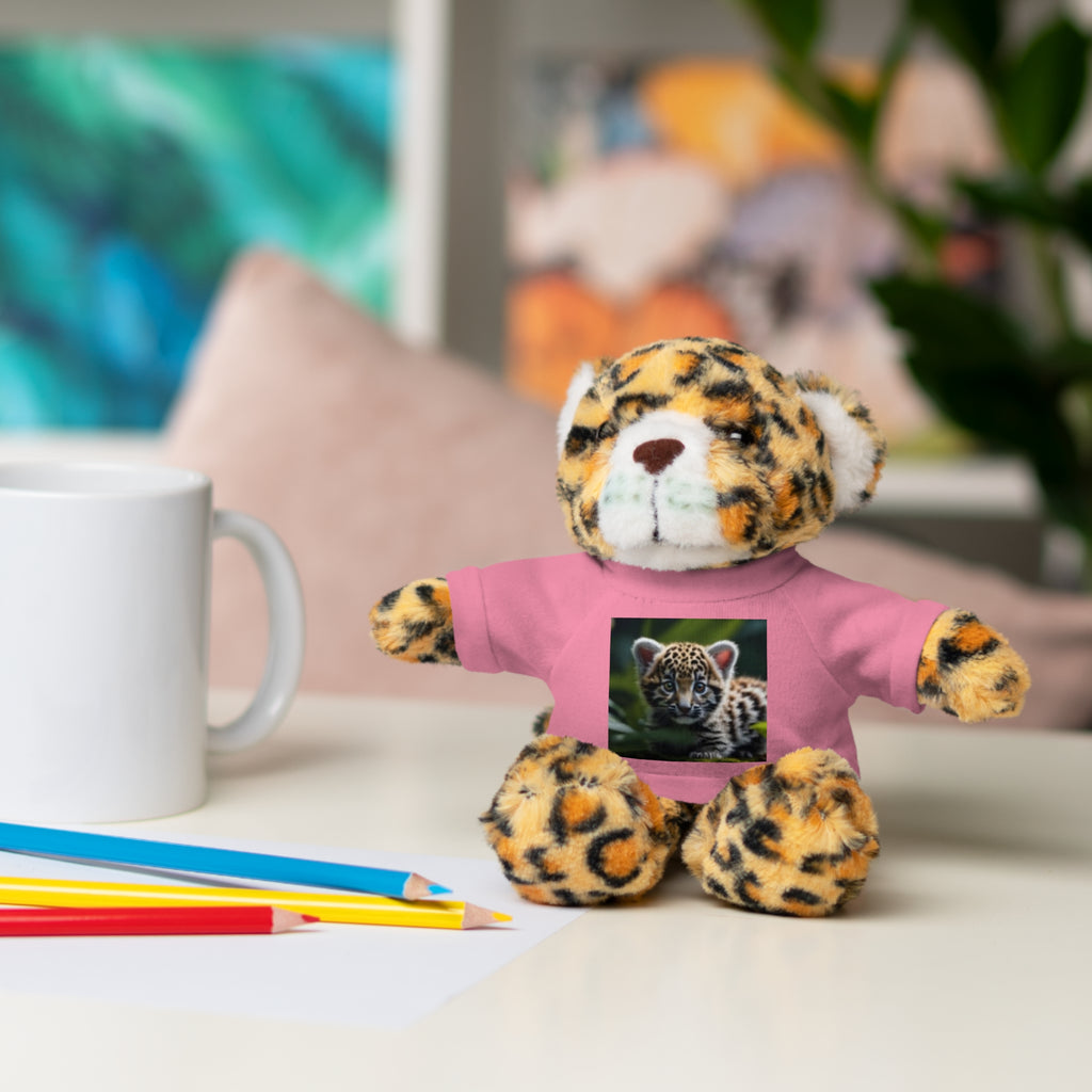 Plush Teddy Bear with Leopard Cub Tee — Cute Animal Gift for Kids & Wildlife Lovers