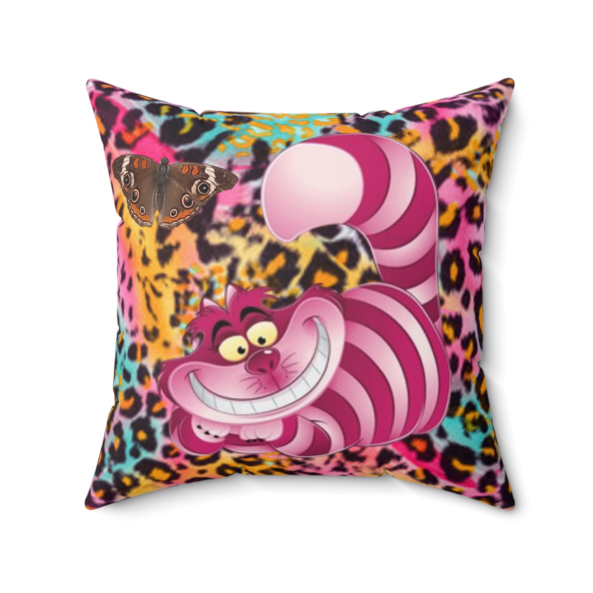 Chestire Cat Colorful Leopard Print Throw Pillow — Vibrant Animal Print Decorative Pillow