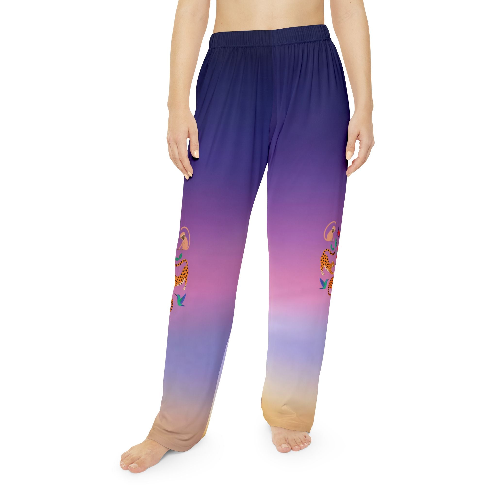 Tropical Jungle Women's Pajama Pants — Colorful Toucan, Tiger & Monkey All-Over Print