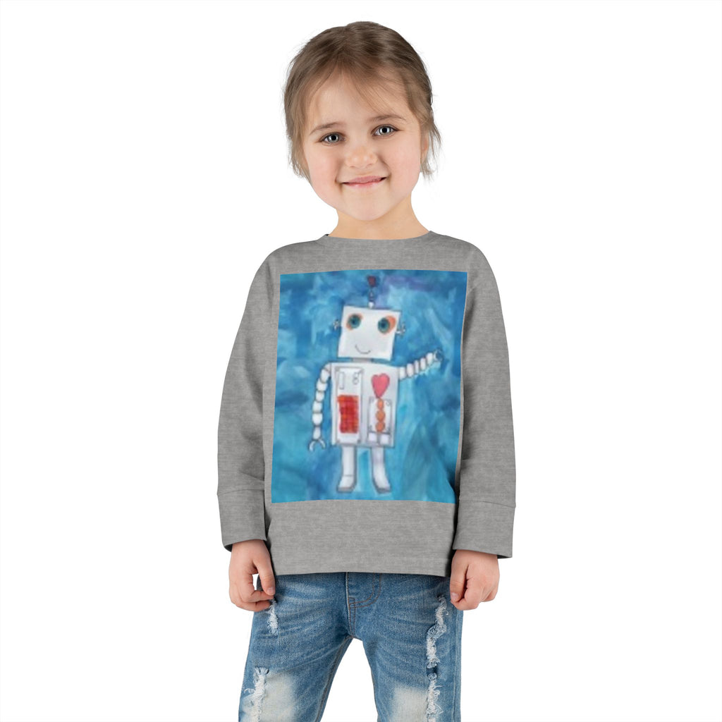 Toddler Long Sleeve Tee — Playful Robot & Colorful Sunrise Graphic Shirt