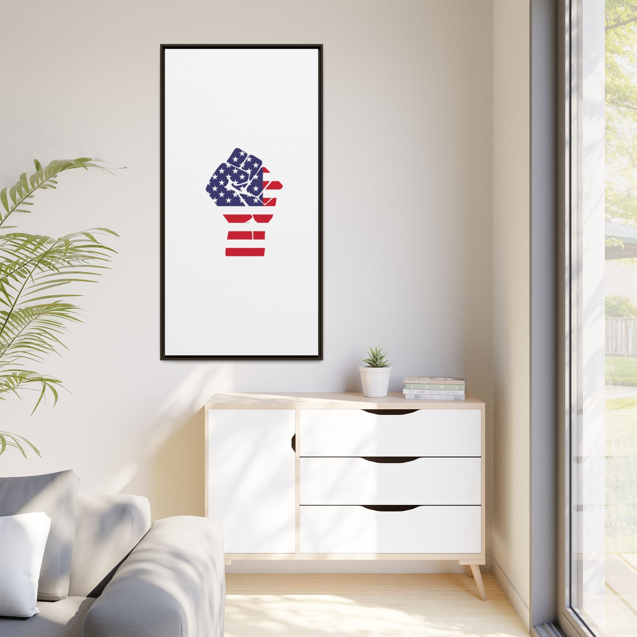 Framed Canvas Print – American Flag Fist Wall Art