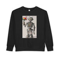 Retro Robot Toddler Sweatshirt — Cute Robot Holding Flowers Graphic