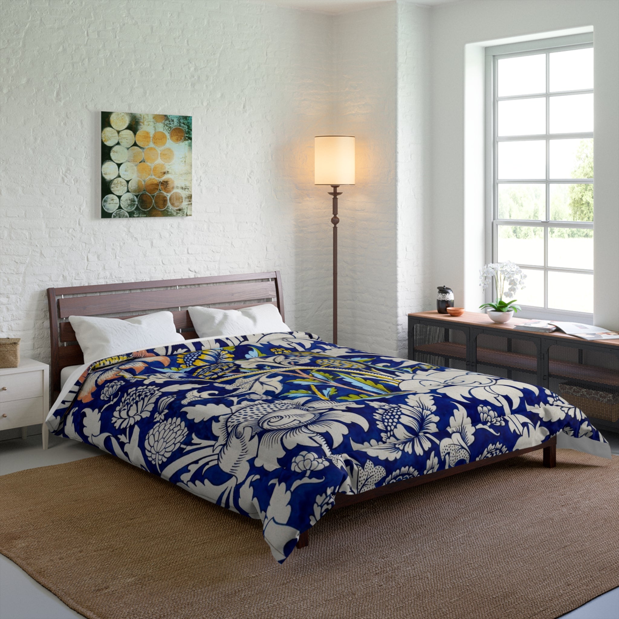 Blue Floral Vine Comforter – Vintage Botanical Pattern Bedding