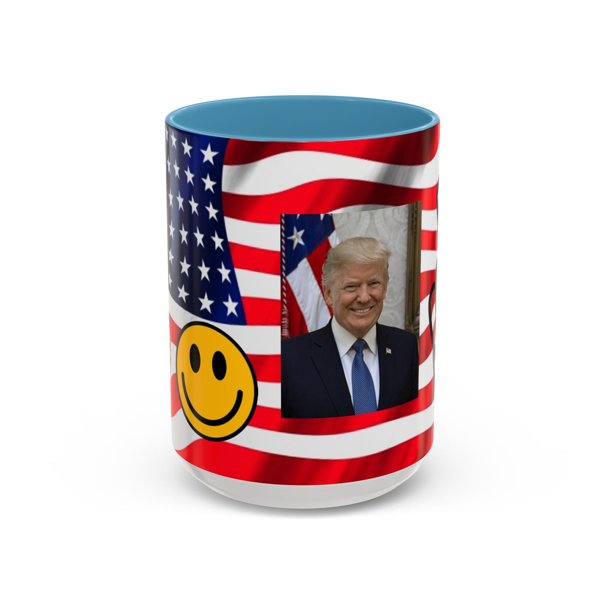 Mug à café patriotique du président TRUMP — Drapeau américain, signe de la paix et sourire