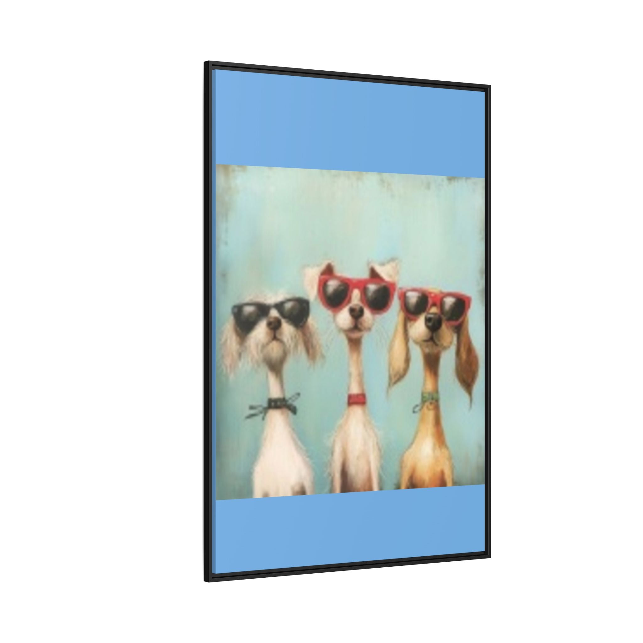 Framed Matte Canvas — Three Cool Dogs in Sunglasses Wall Art