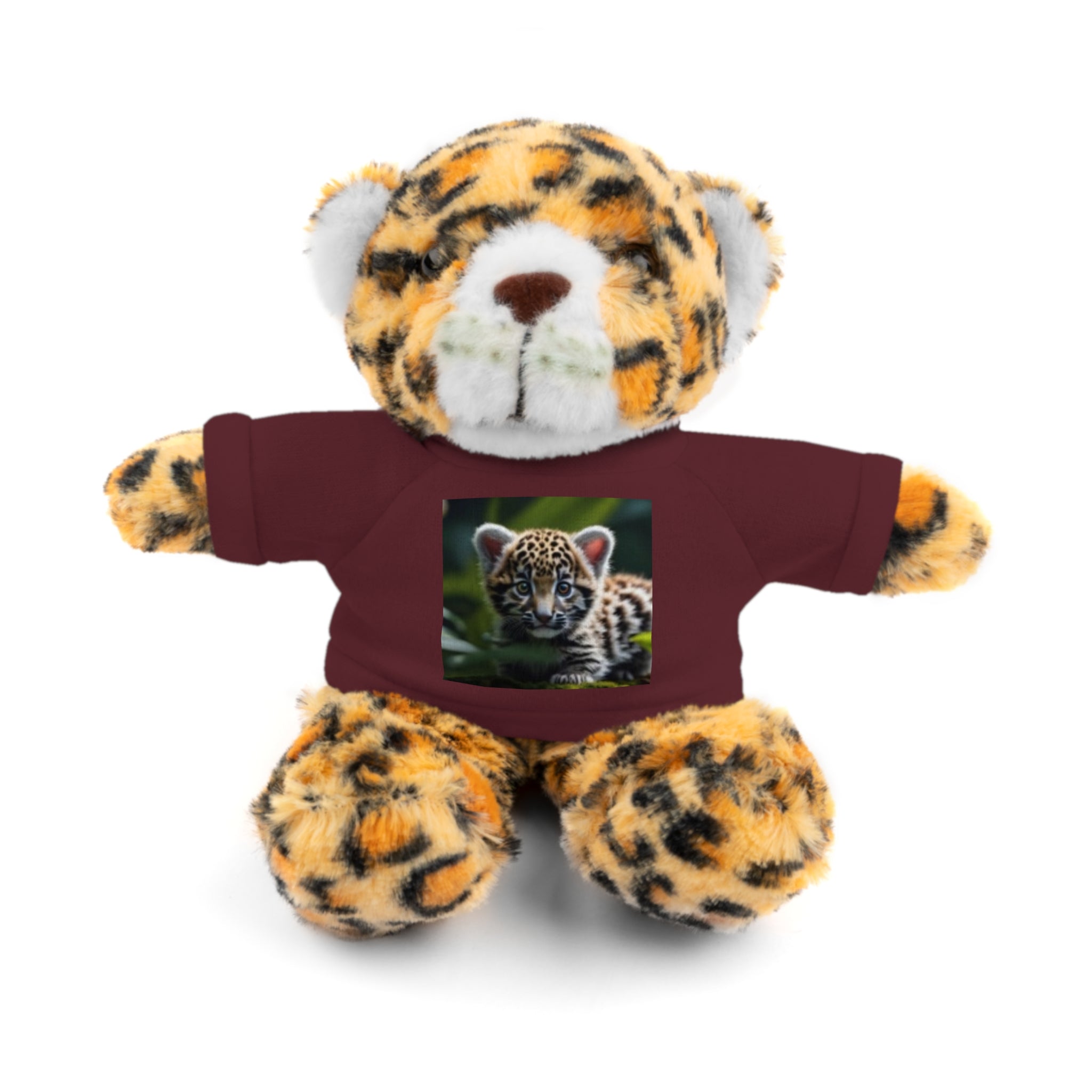 Plush Teddy Bear with Leopard Cub Tee — Cute Animal Gift for Kids & Wildlife Lovers