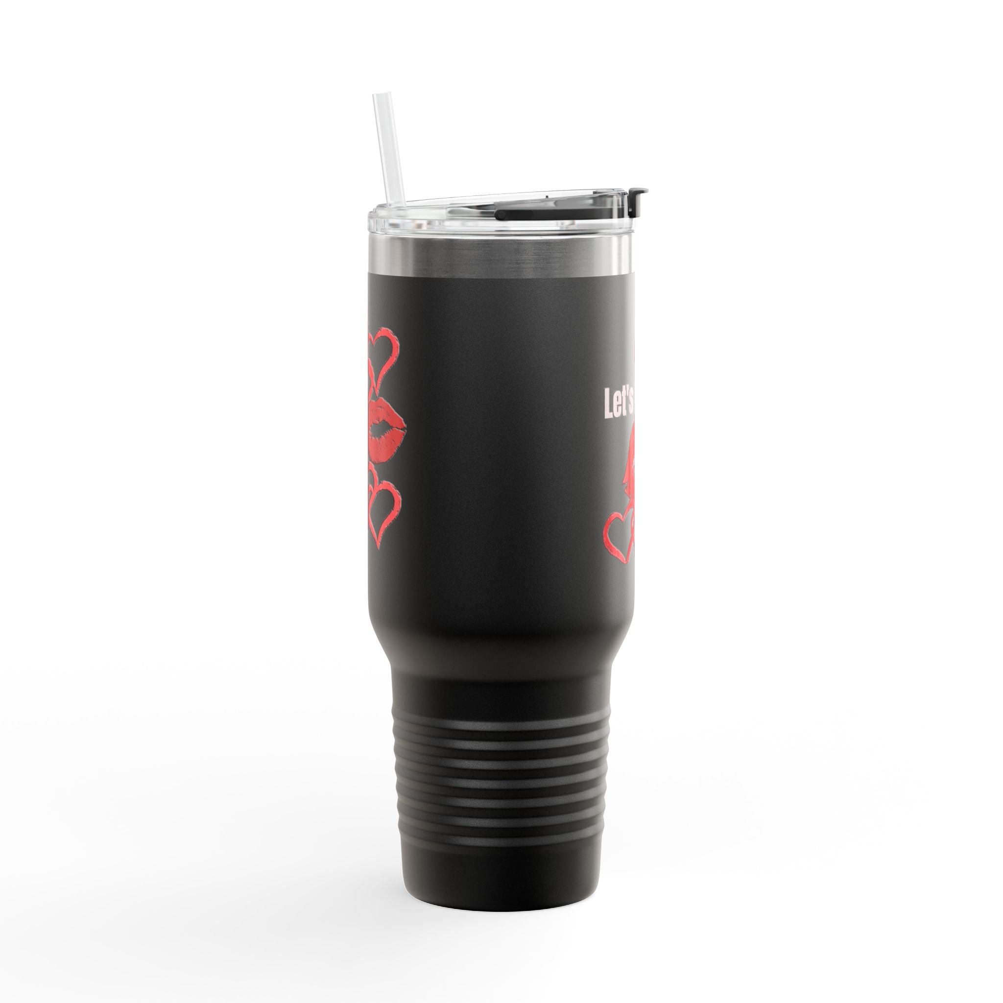 40oz Insulated Travel Mug with Heart Let's Smooch  – Large Tumbler for Coffee & Cold Drinks