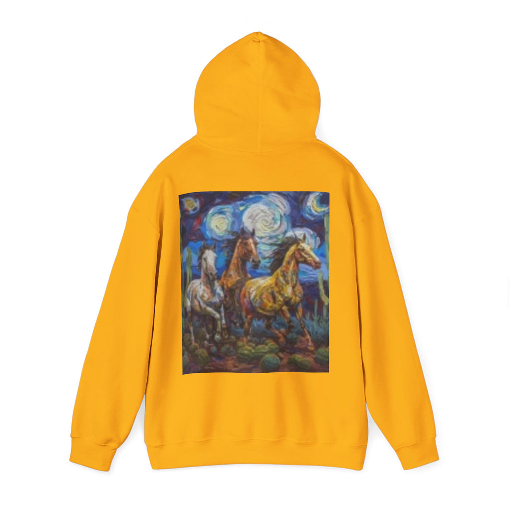 Sunface & Galloping Horses Hoodie — Boho Celestial Horse Art Sweatshirt