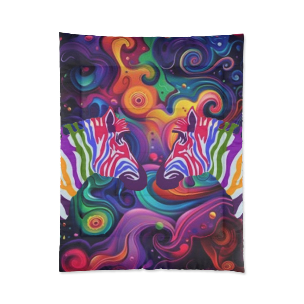 Psychedelic Zebra Comforter — Vibrant Swirl Rainbow Comforter