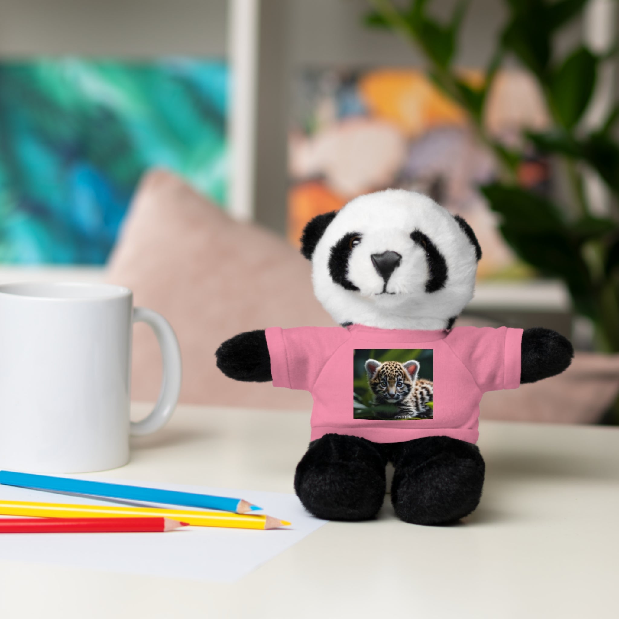 Plush Teddy Bear with Leopard Cub Tee — Cute Animal Gift for Kids & Wildlife Lovers