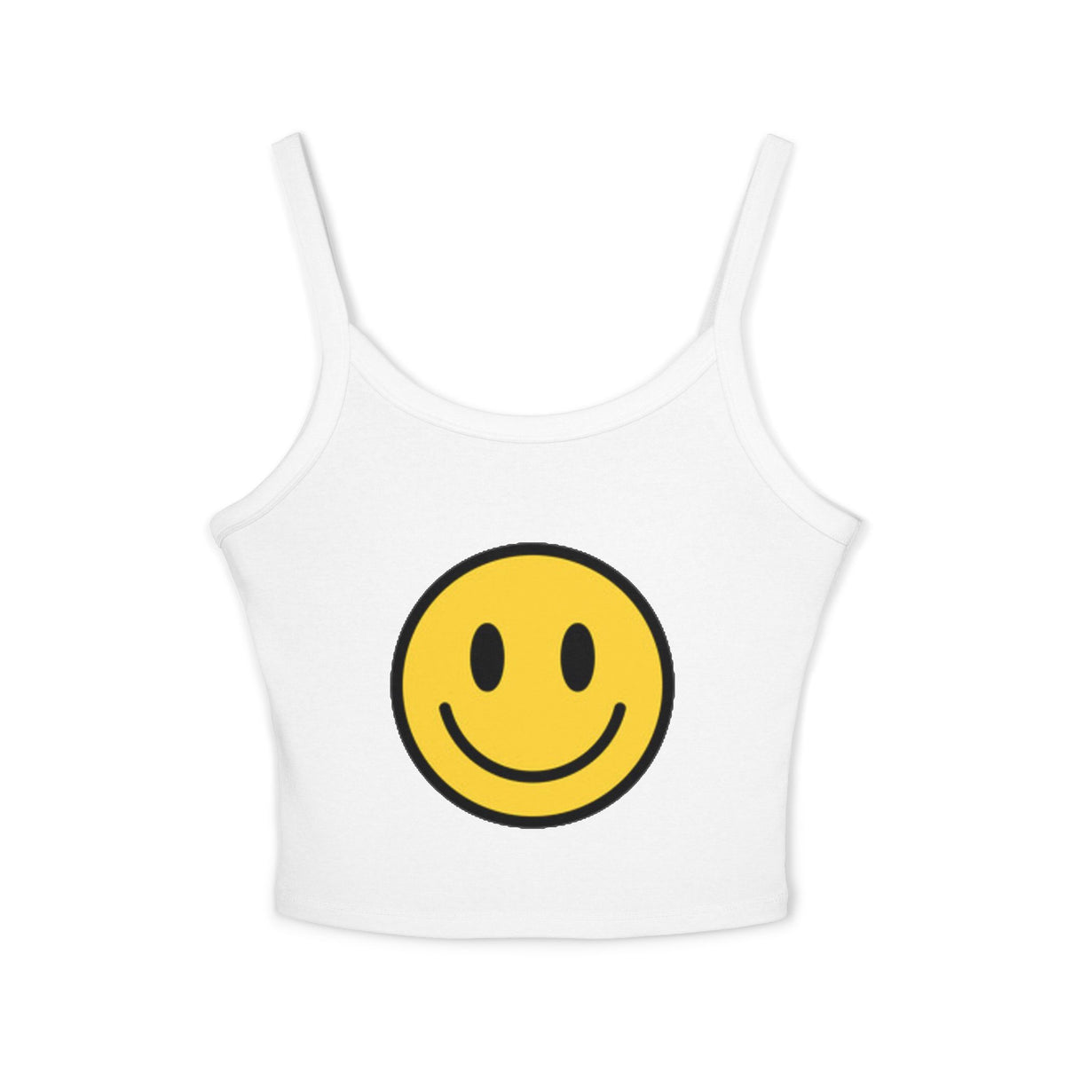 Smiley Face Crop Tank — Women's Spaghetti Strap Smile Graphic Tank Top