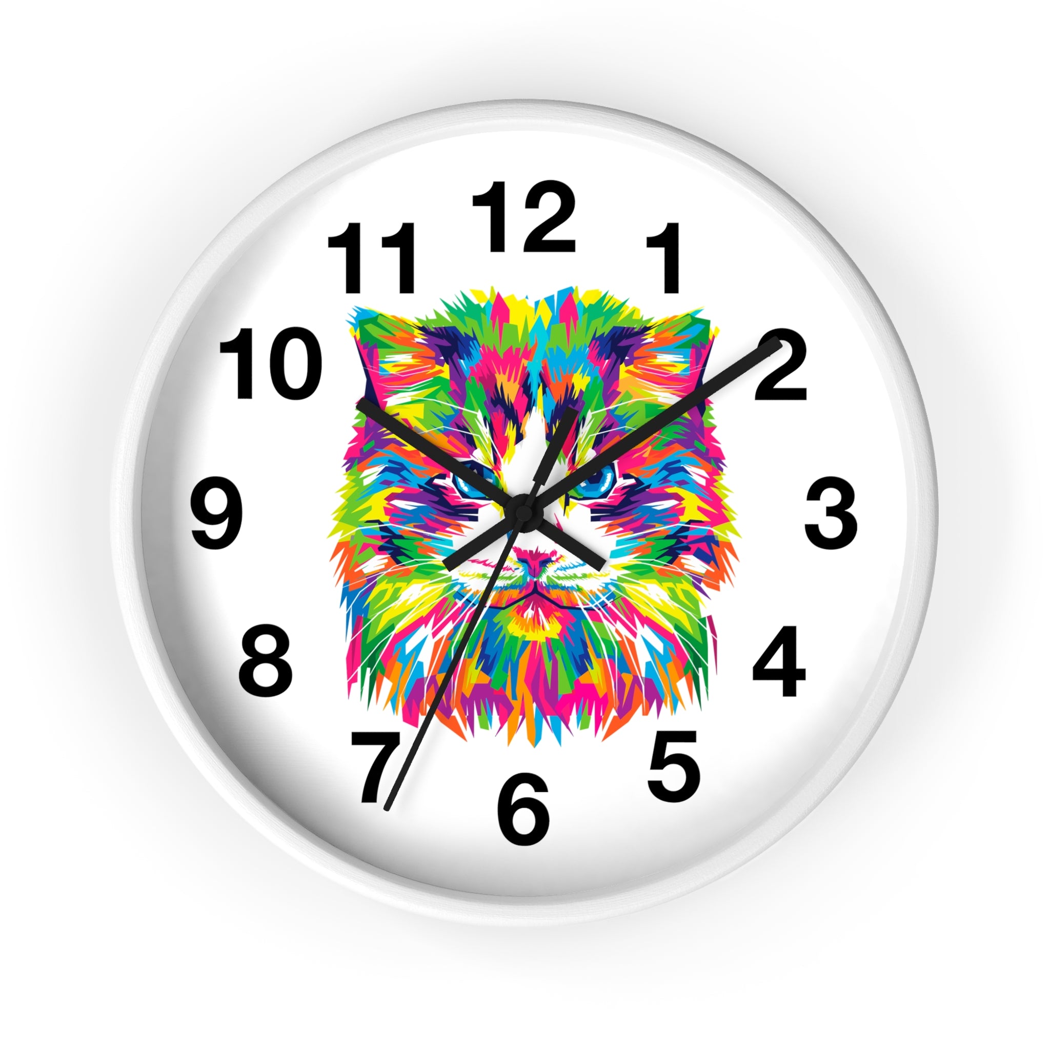 Colorful Cat Wall Clock — Vibrant Pop-Art Cat Face Timepiece