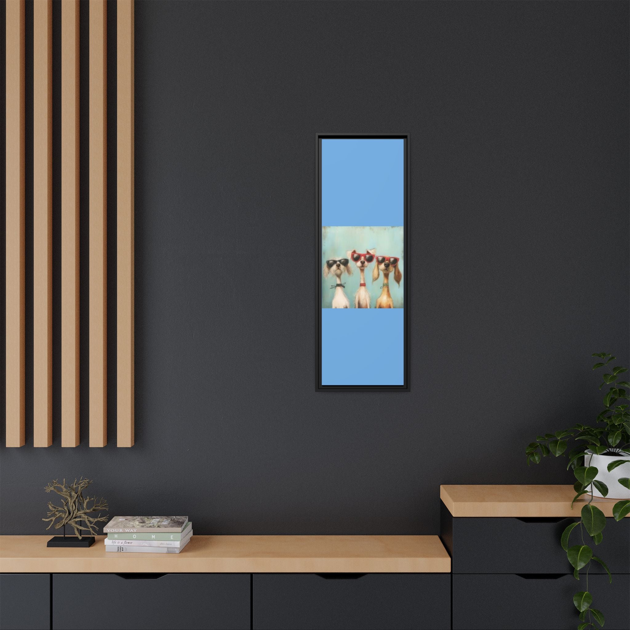 Framed Matte Canvas — Three Cool Dogs in Sunglasses Wall Art