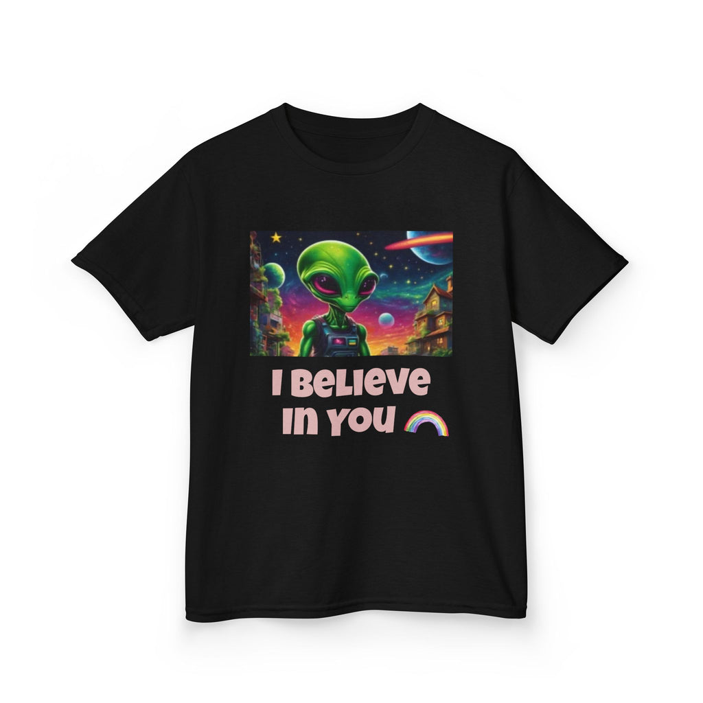 Kids Alien Space I Believe in You T-shirt — Colorful Extraterrestrial Galaxy Shirt