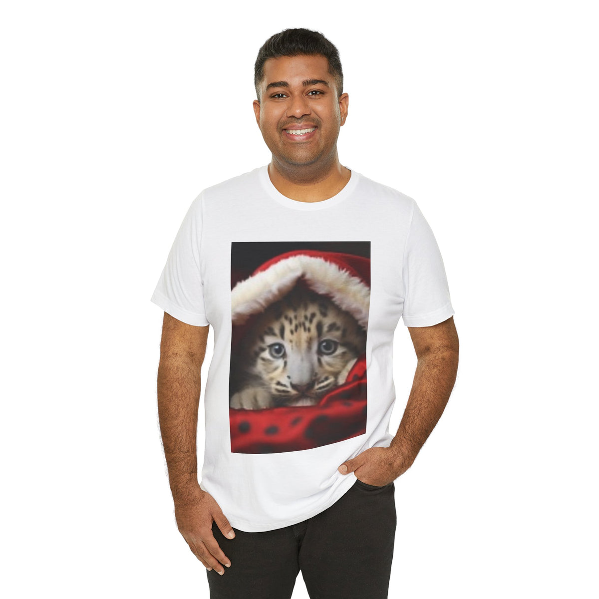 Christmas Snow Leopard Cub T-Shirt — Cute Holiday Cat Tee