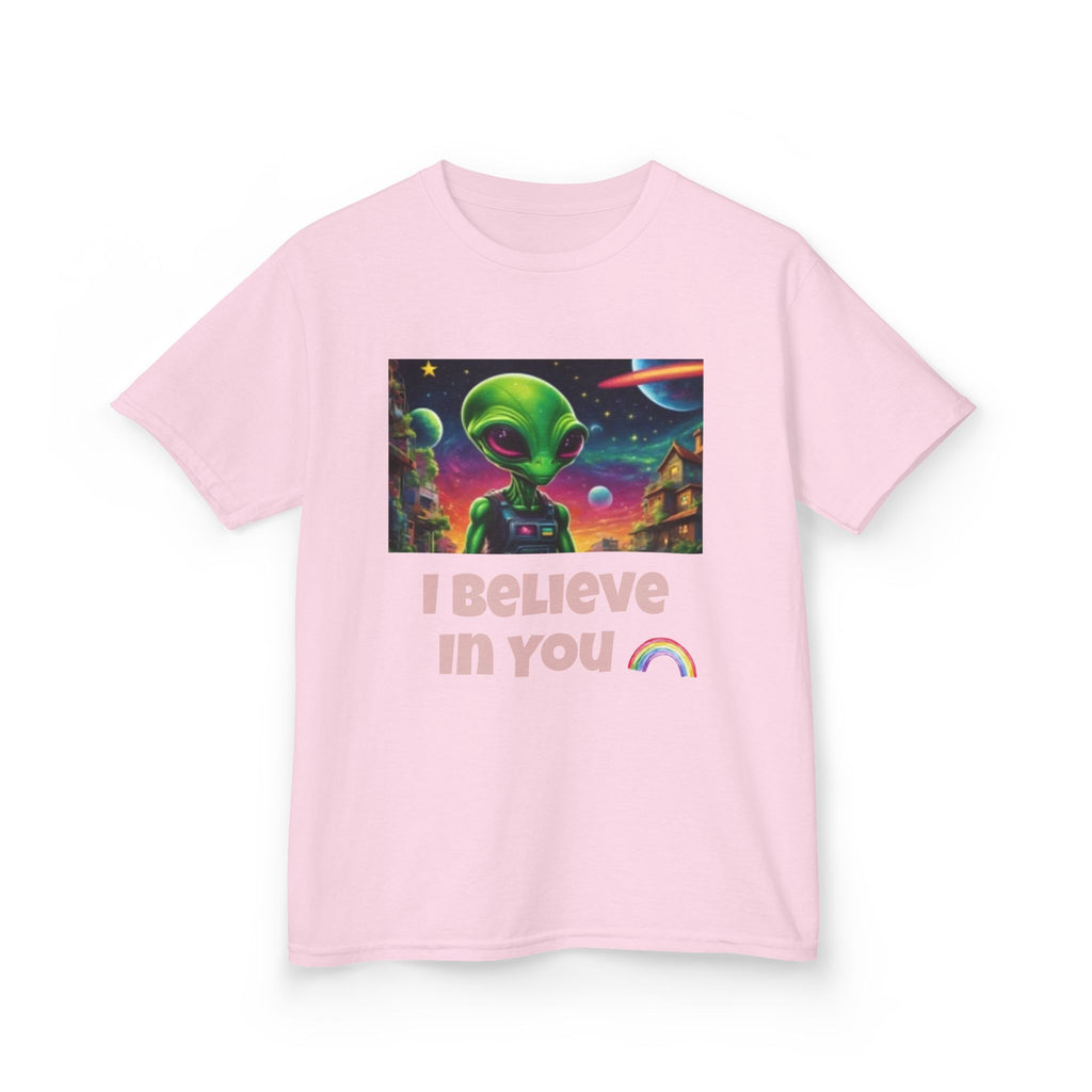 Kids Alien Space I Believe in You T-shirt — Colorful Extraterrestrial Galaxy Shirt