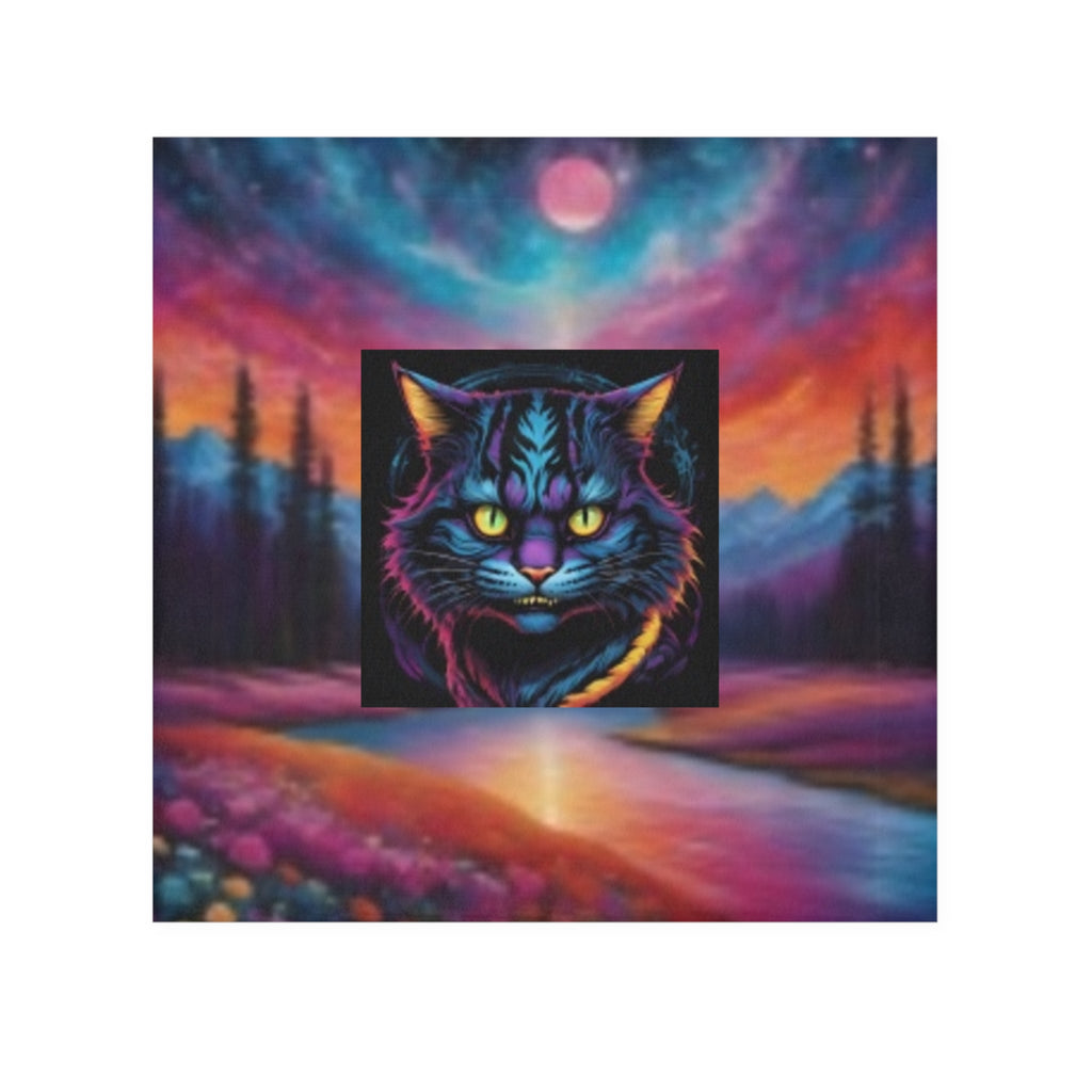 Mystic Neon Cat Face Sunset Towel