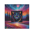 Mystic Neon Cat Face Sunset Towel