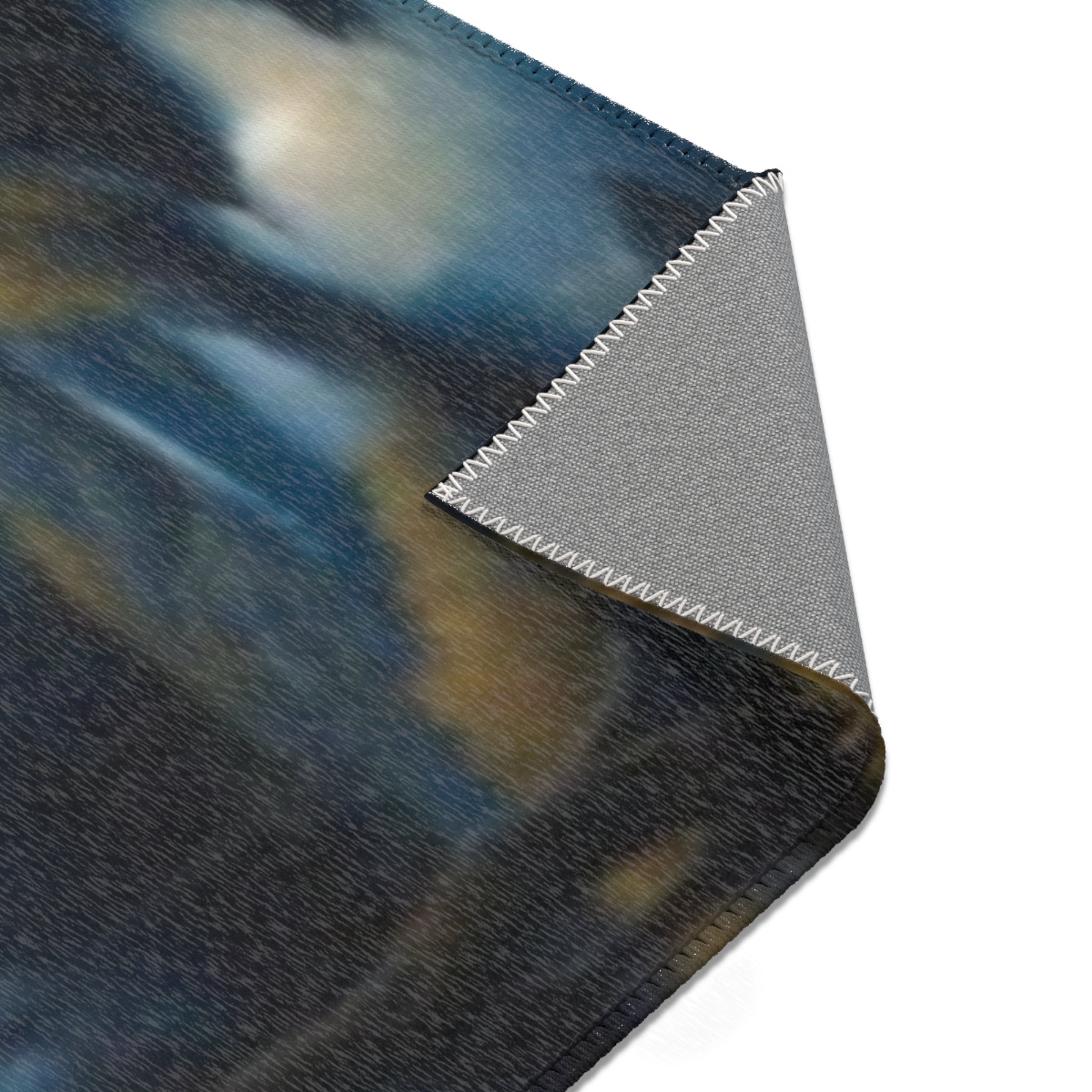 Moonlit Forest Area Rug — Serene Nightscape Rug with Full Moon Creek