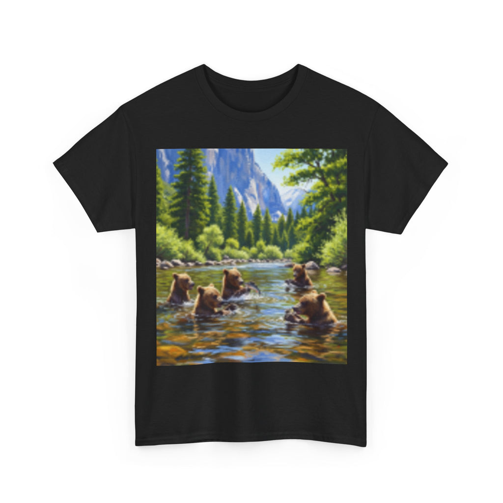 Nature Scene T-shirt— Five Bears in  River & Sunset Landscape T-Shirt