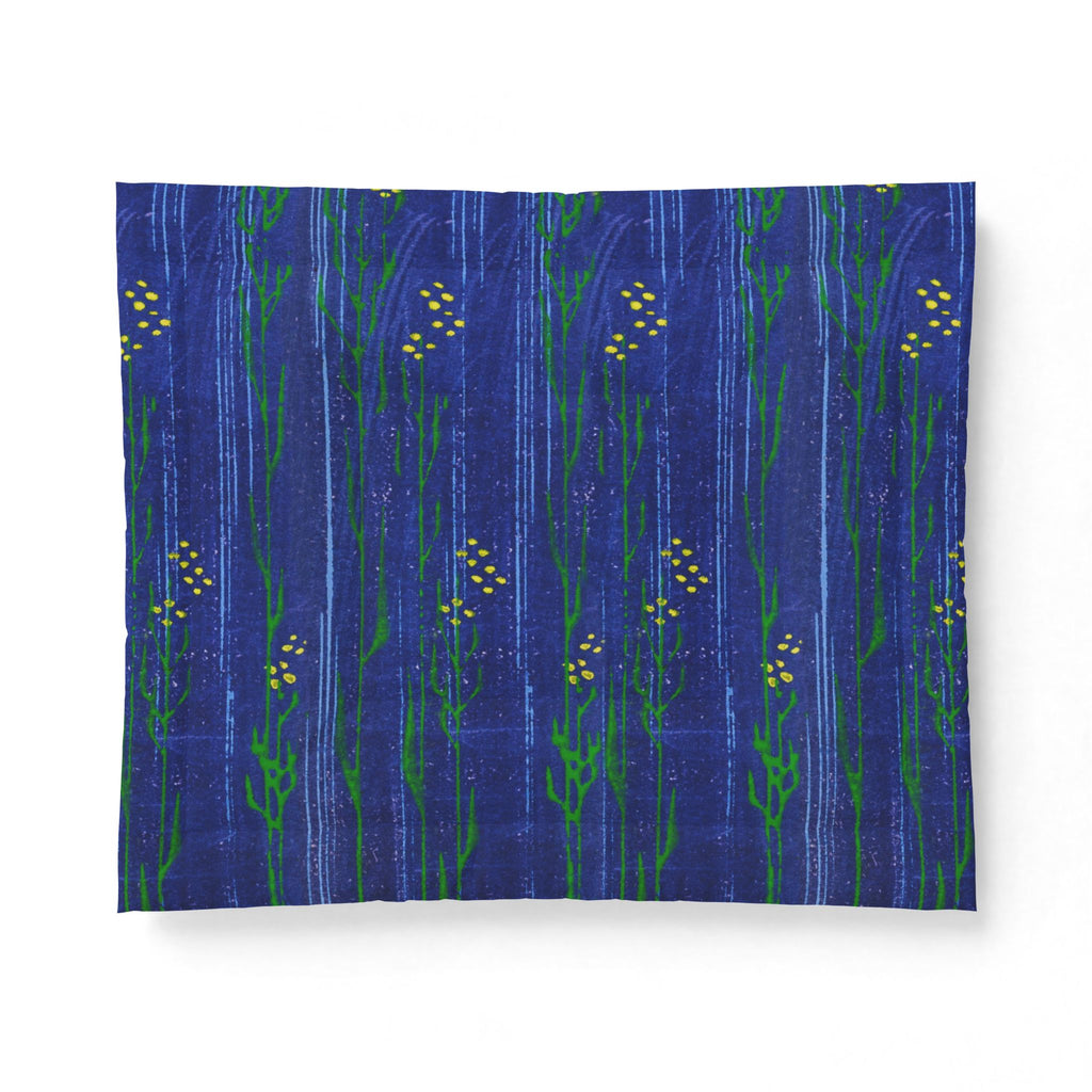 Blue Floral Cotton Comforter — Hand-Painted Meadow Stripe Bedding