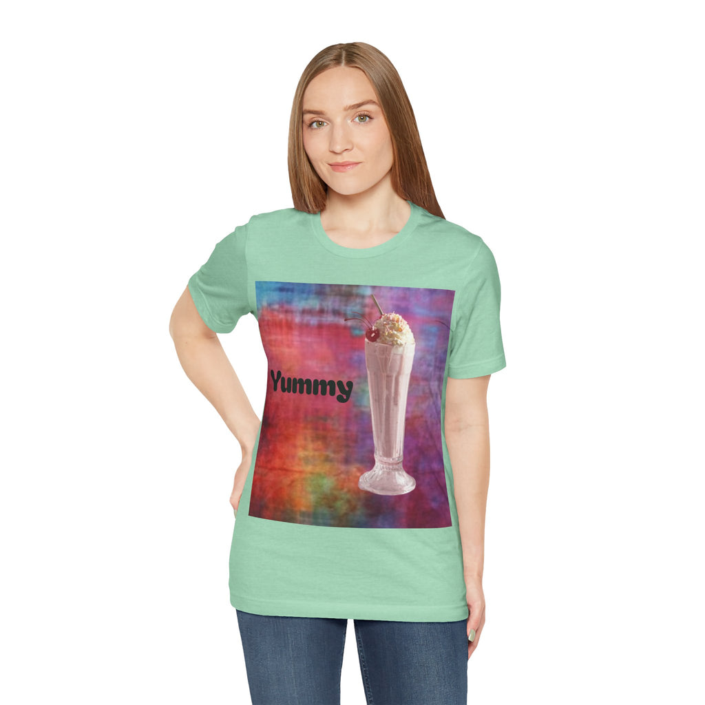 Yummy Strawberry Milkshake Tee - Retro Colorful Ice Cream Soda Graphic T-Shirt