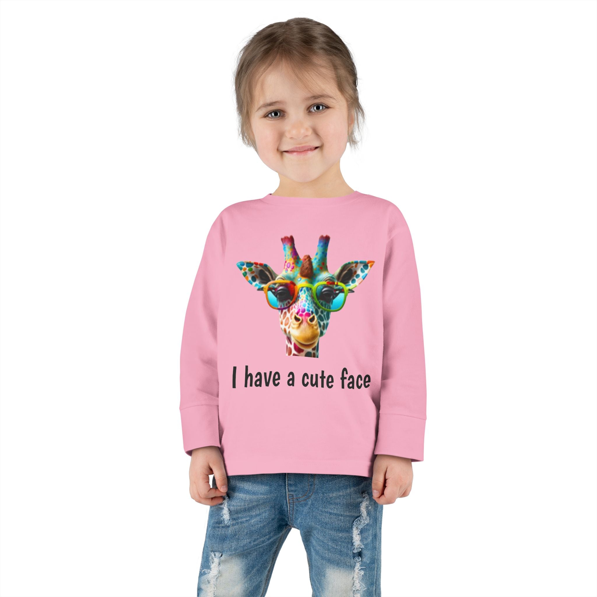 Toddler Long Sleeve Tee - Colorful Giraffe with Sunglasses Cute Kids Shirt