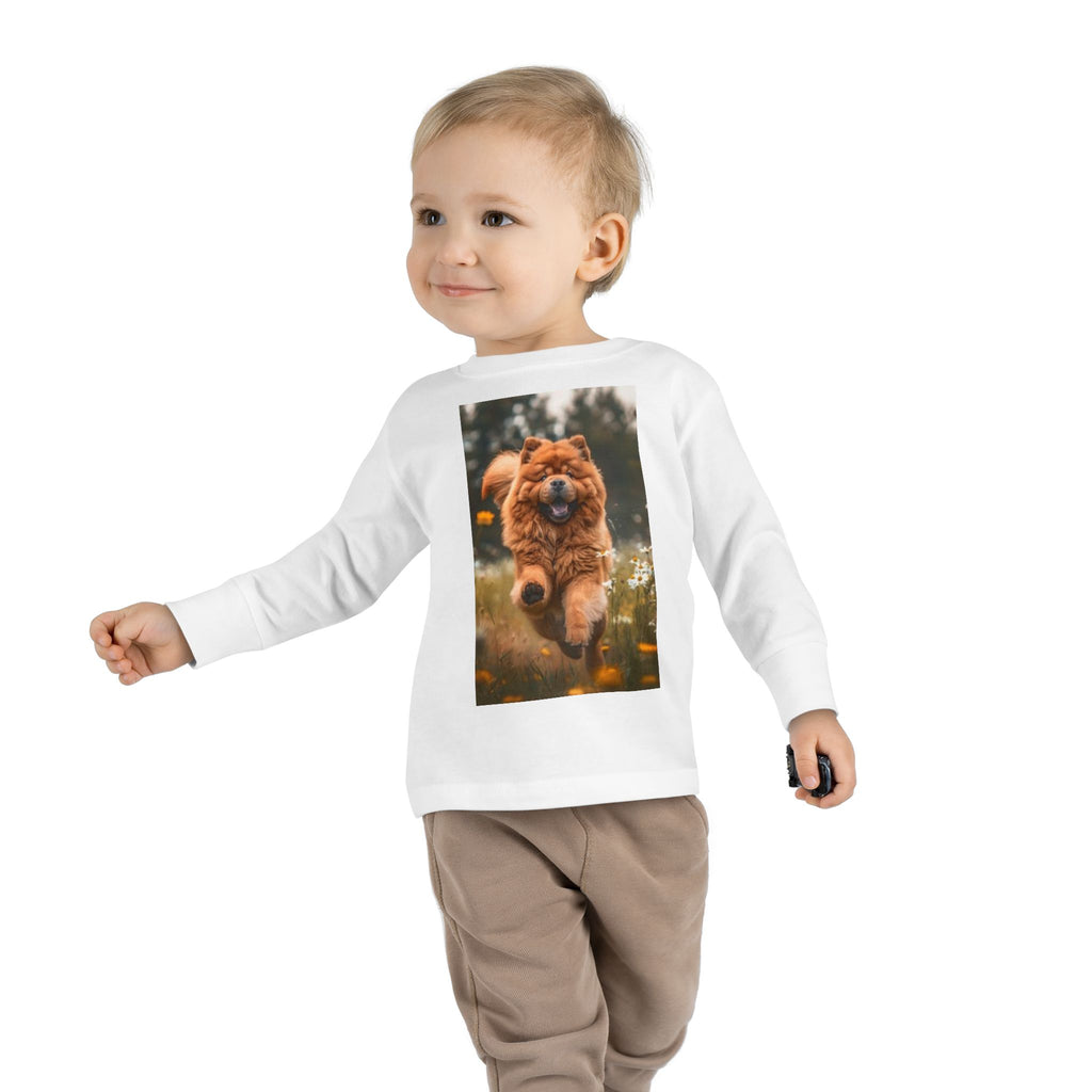 Toddler Long Sleeve Tee — Joyful Running Chow Chow Dog Photo Tee