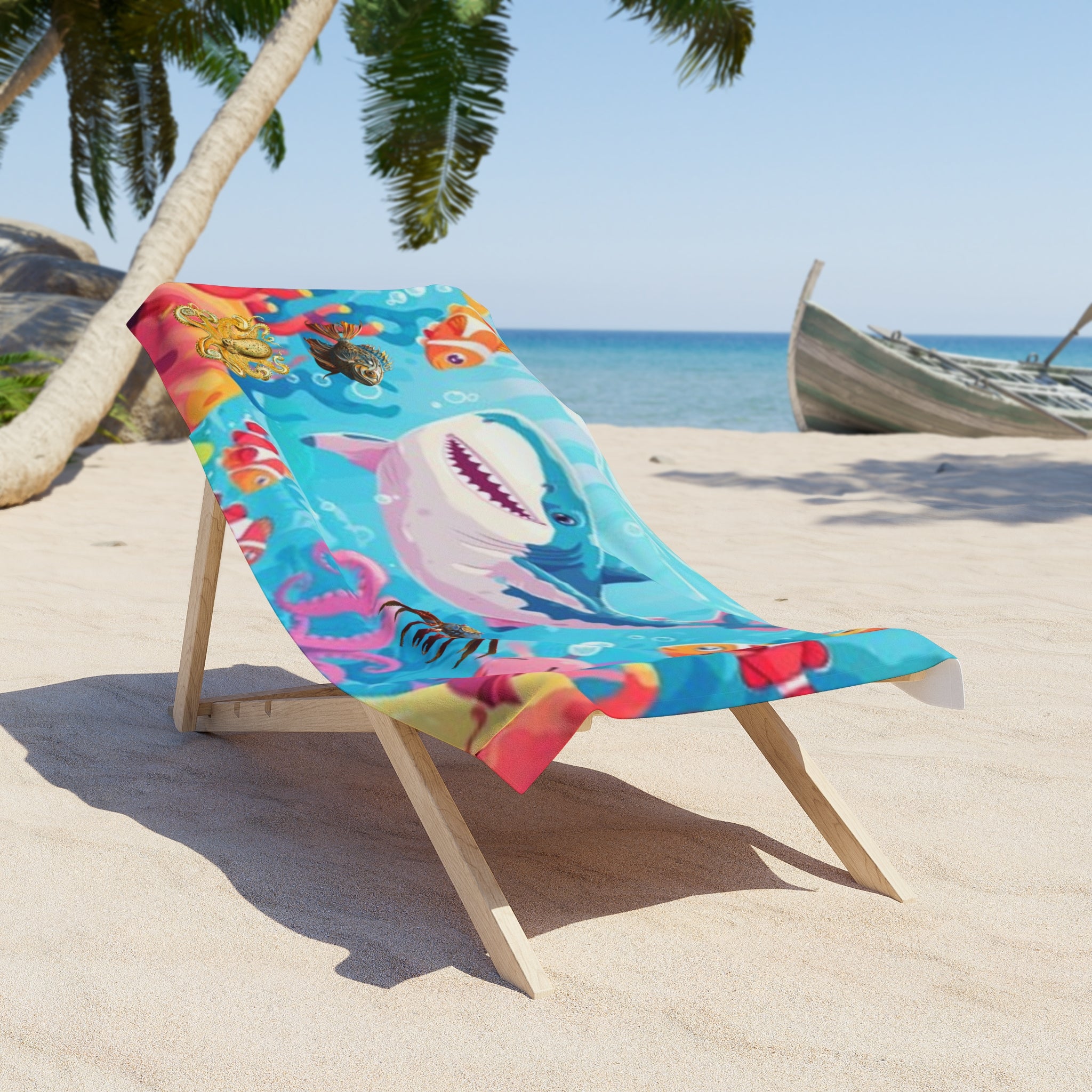 Kids' Shark Beach Towel — Colorful Underwater Cartoon Sea Life