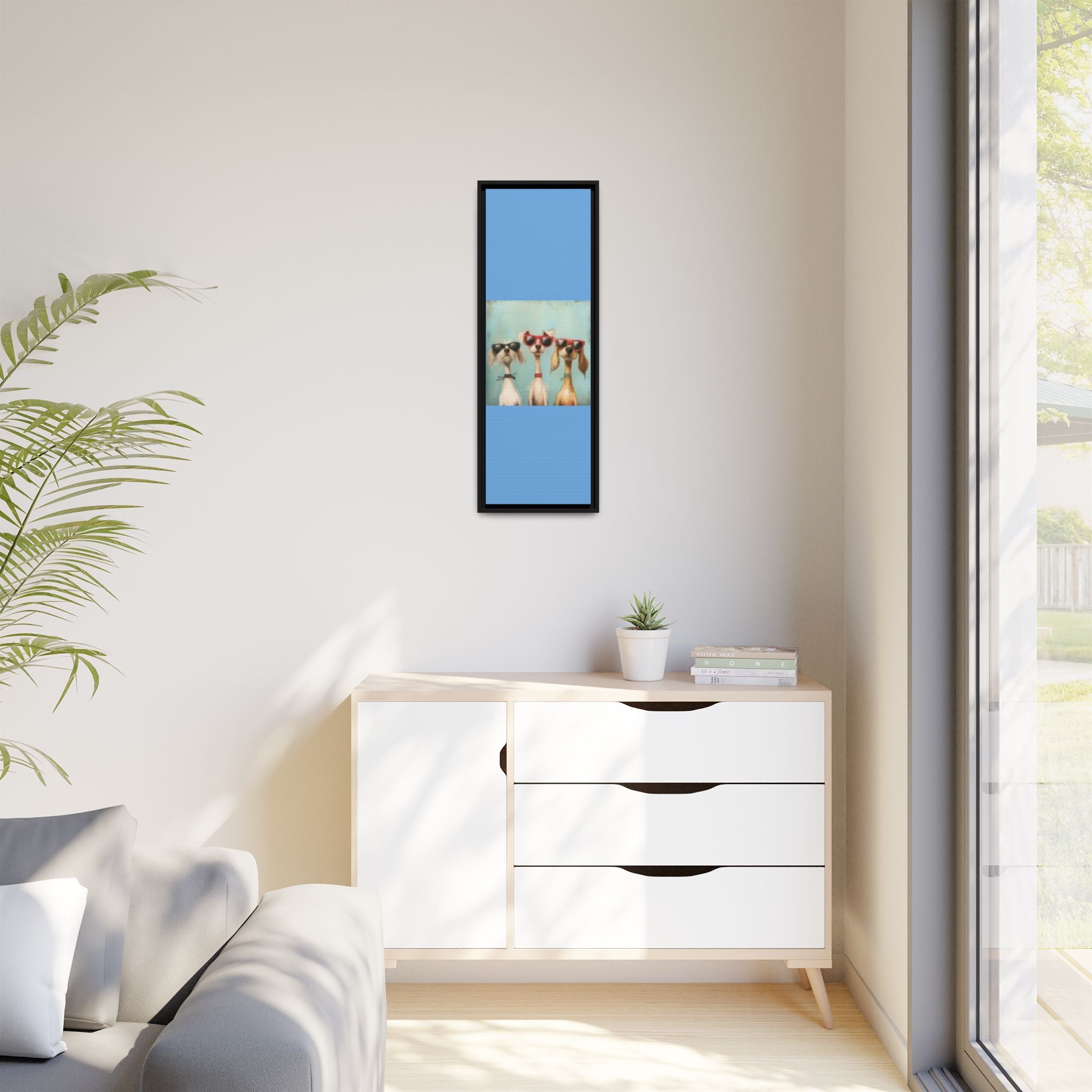 Framed Matte Canvas — Three Cool Dogs in Sunglasses Wall Art