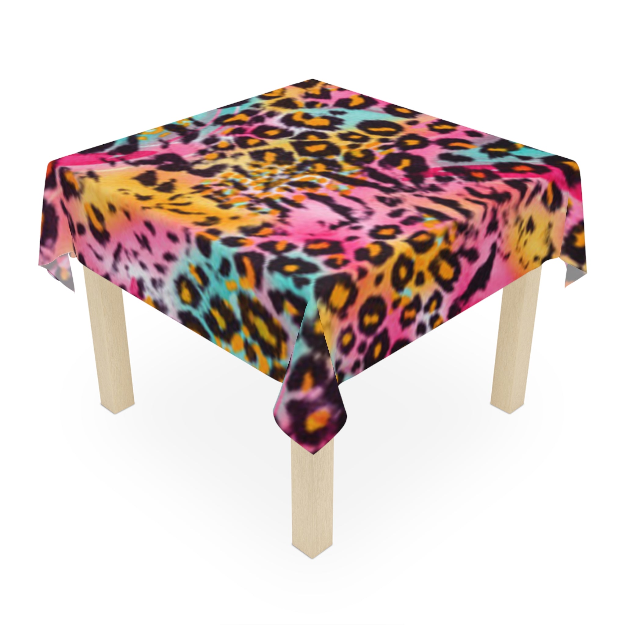Neon Leopard Print Tablecloth – Bright Retro Animal Print Table Cover